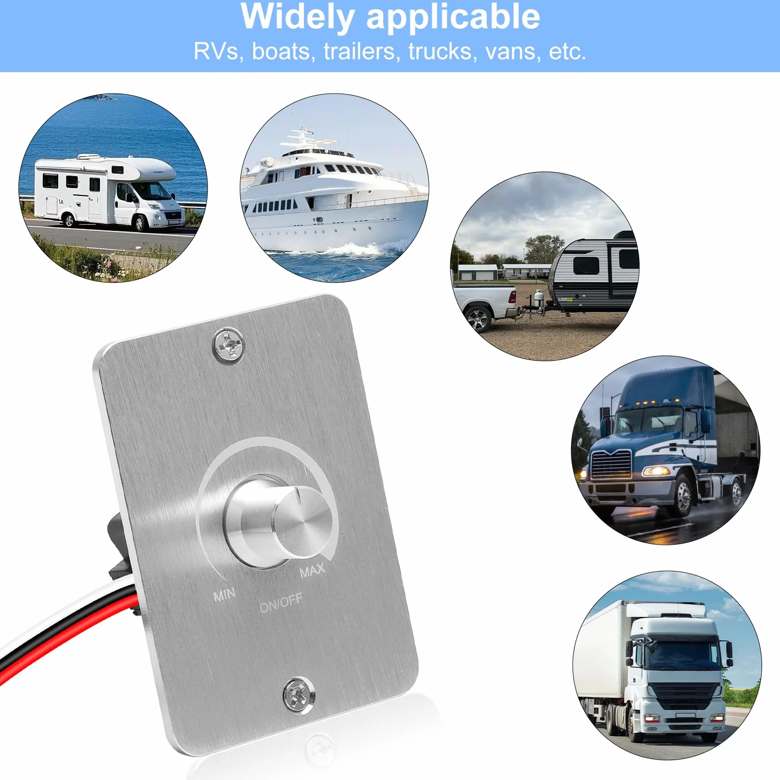 VOSSOT interruptor regulador de luz de 12 V para lámparas LED, regulador de luz de 12 V y 5 A para lámparas LED, sin parpadeos, regulable de forma continua – dimmer para iluminación de autocaravanas