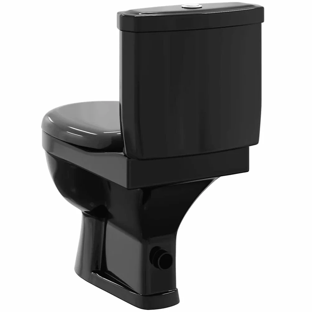vidaXL Inodoro de Suelo con Cisterna 1 Pieza Cerámico Negro Váter WC Retrete