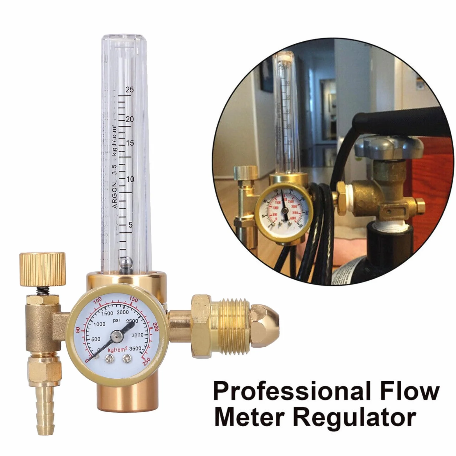 Regulador Gas Argón CO2, Reductor De PresióN Para Gas De Protección Argon/CO2 Con Medidor De Flujo, 0-3500 PSI, 0-25LPM, Cga580 Entrada, Regulador Para Gas De Soldadura MIG y TIG