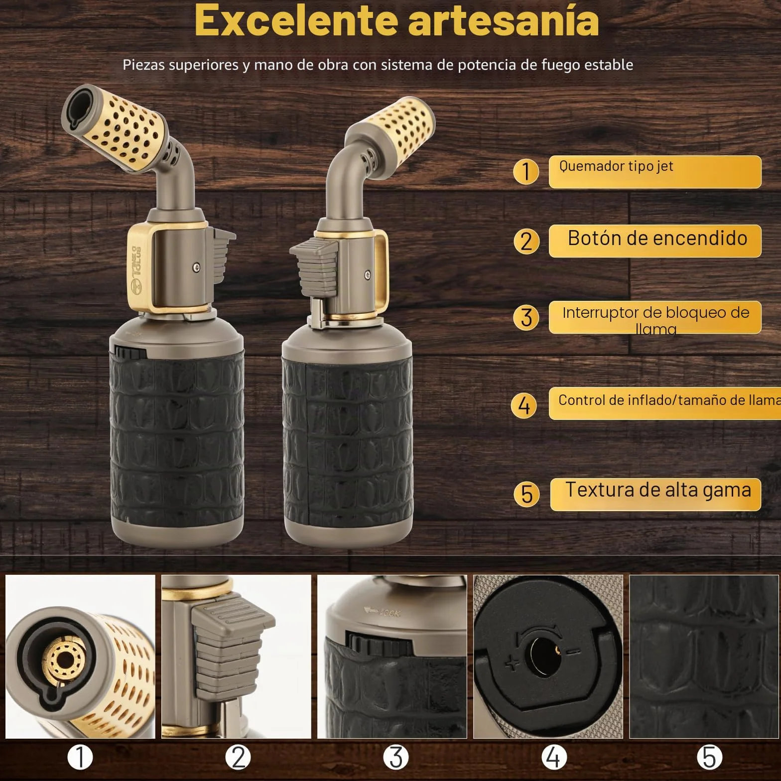 Soplete de butano profesional para cocina con bloqueo de seguridad, ajustable, recargable, multiuso, recargable, barbacoa, hornear, crema Brulee, manualidades y soldadura (gas butano no incluido)