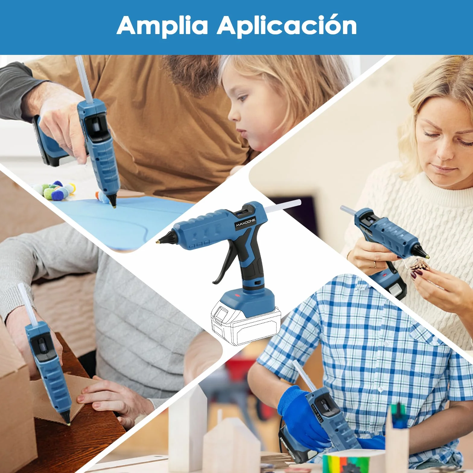 Pistola Silicona Caliente Inalambrica 100W para Batería Makita de18V, Barritas de Pegamento 11mm, para Bricolaje, Arte (herramienta desnuda, sin batería ni cargador)