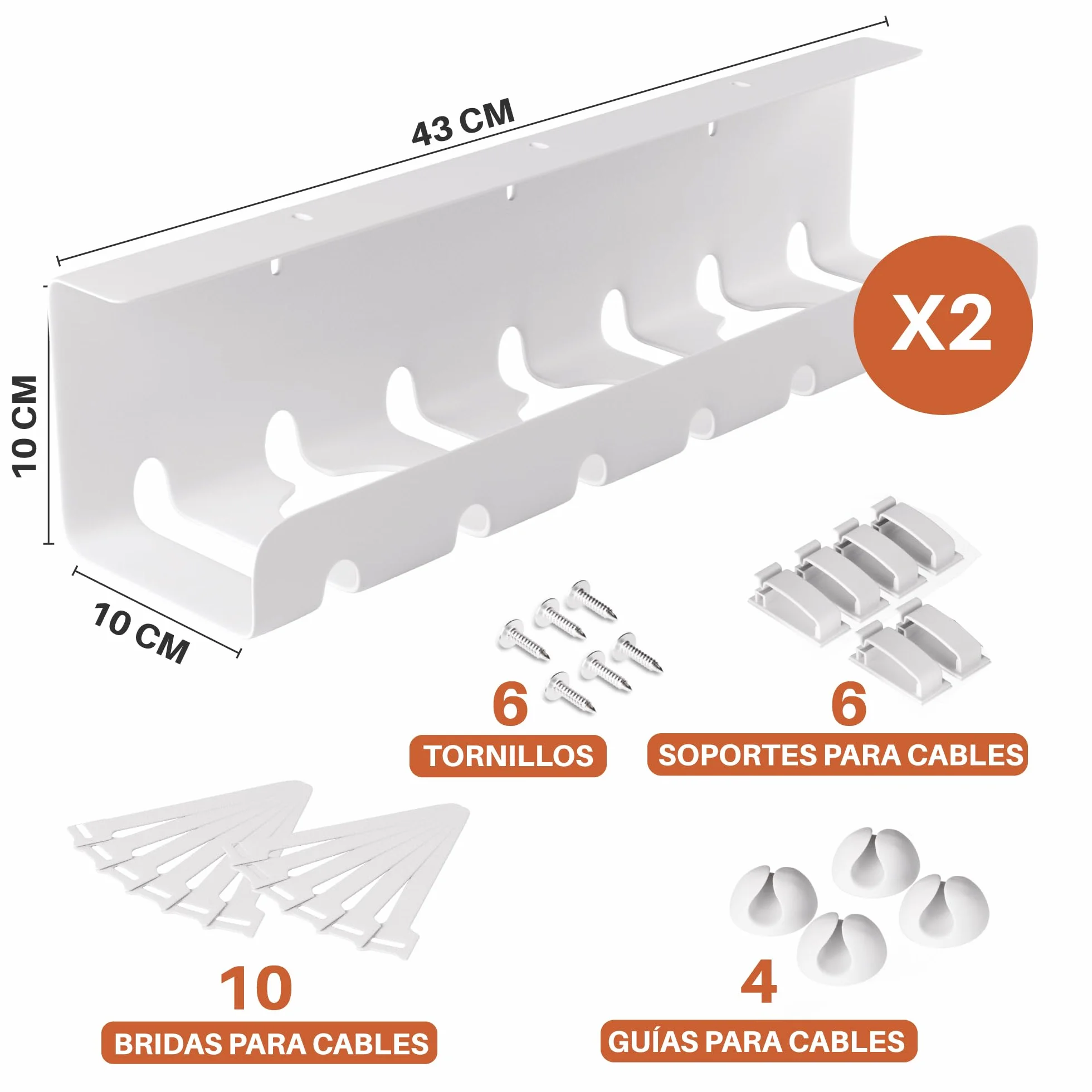 Organizador de Cables de Escritorio Acero Blanco Set de 2 Bandeja Robusta