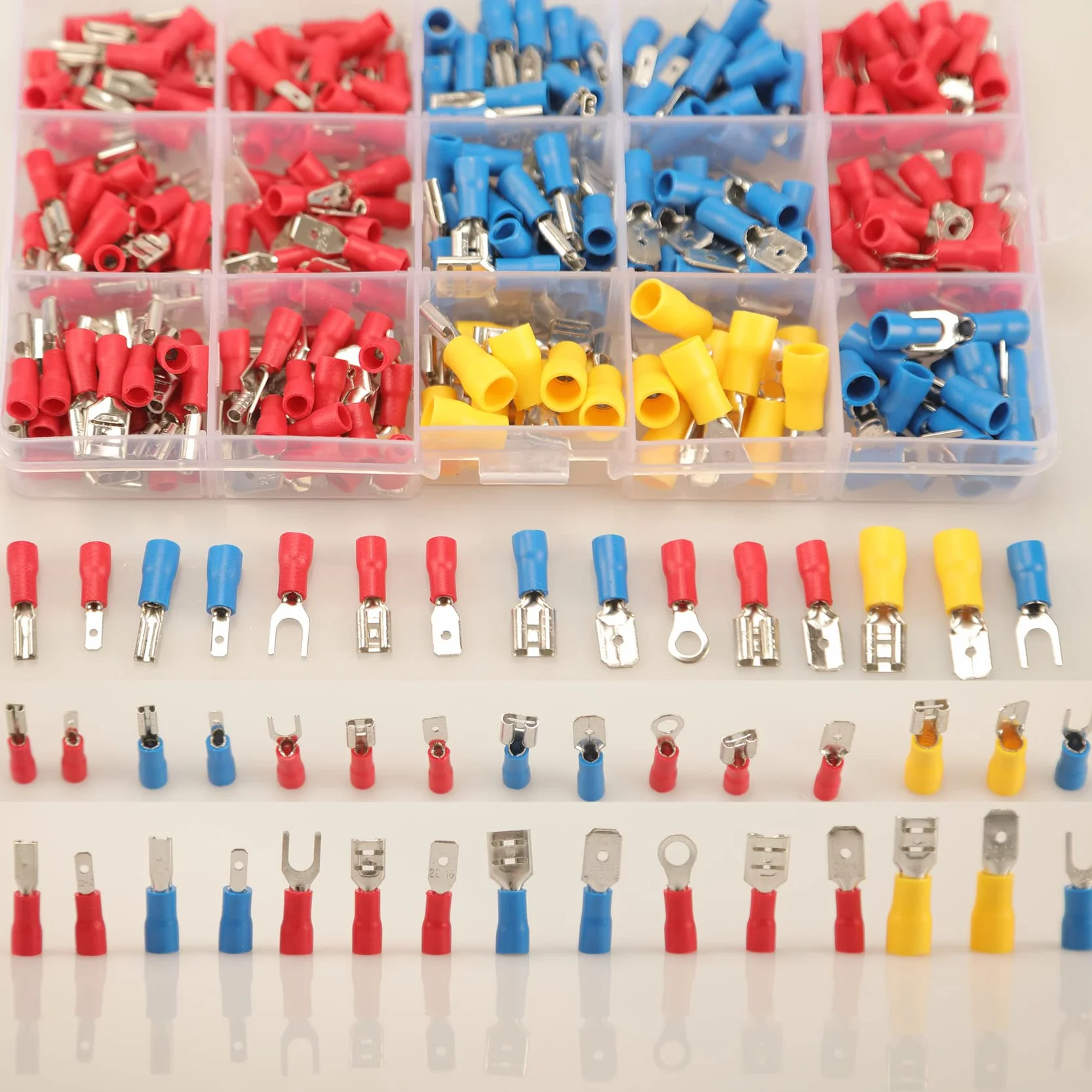 280pcs Terminales Eléctricos 15 Tipos Faston Macho/Hembra Aislados, Conectores 2.8mm 4.8mm 6.3mm Juego de Cables Crimp Connectors
