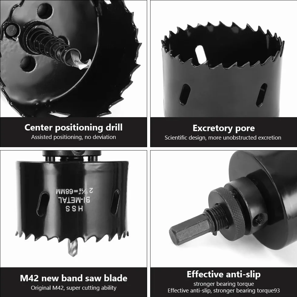 Flintronic Sierras de Corona 68mm, Sierra de Corona Bimetálica de 68mm, M42 HSS Bi-Metal Coronas Perforadoras, con Adaptador y Broca Piloto, para Metal Aluminio Madera PVC Plástico, Negro