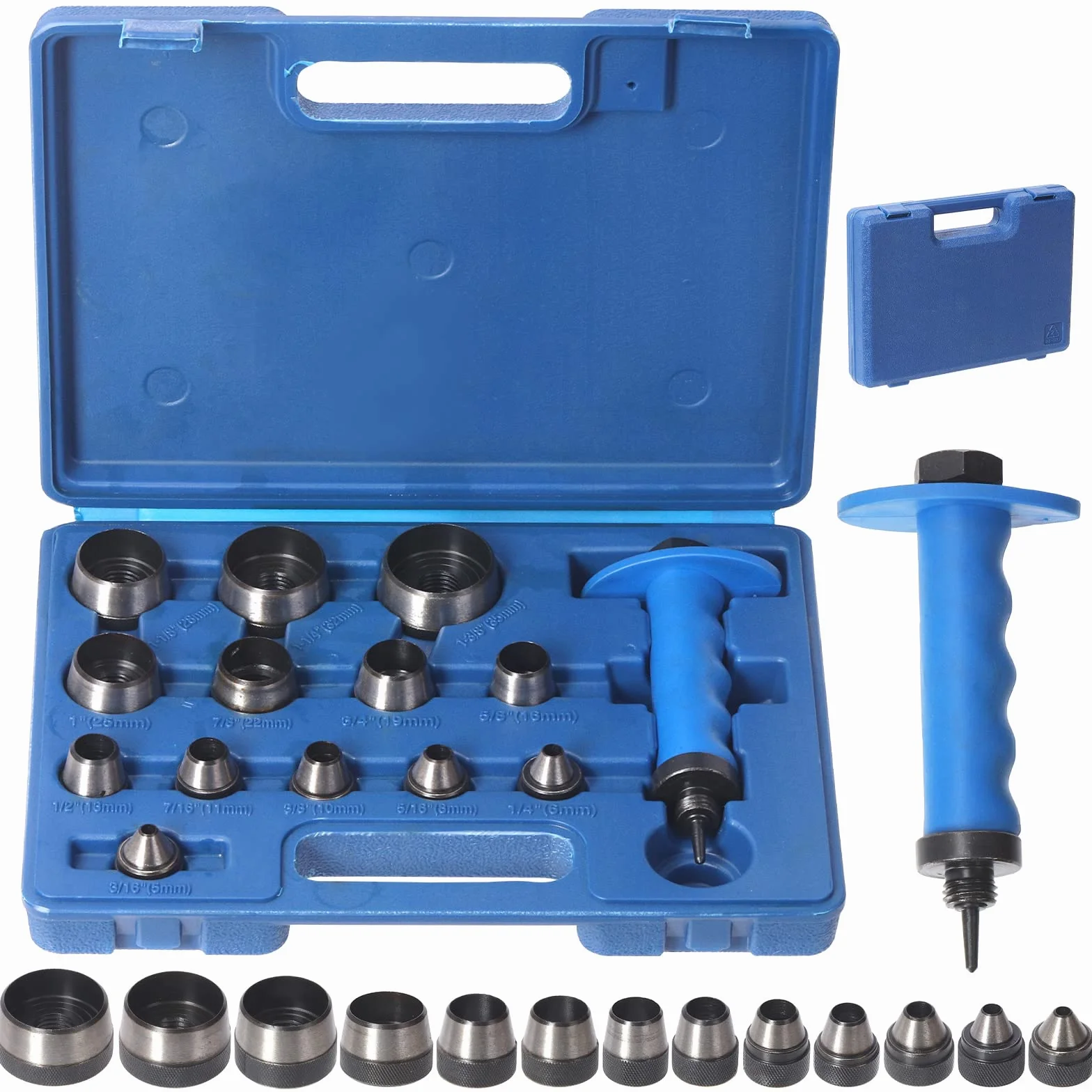 Swpeet 14 piezas 14 en 1 kit de perforadores huecos, herramientas de cuero, kit de herramientas de perforación, juego de juntas con estuche de almacenamiento para cuero de goma de plástico