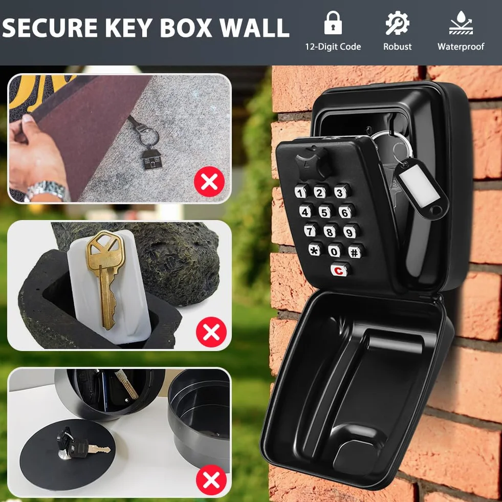 HOTUT Caja de Seguridad para Llaves, Grande Cajetin Llaves con Código 12 Dígitos, Impermeable
