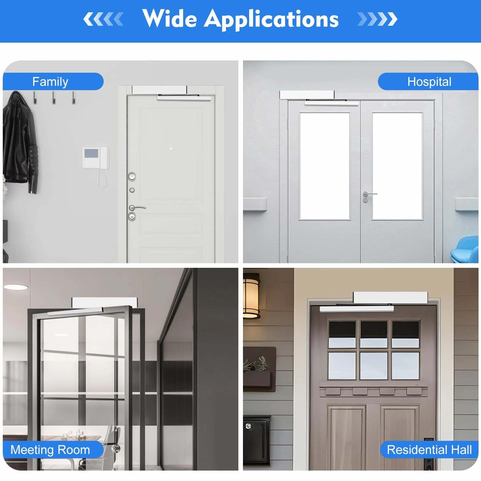 Abridor de Puerta Automático 50W Accionamiento Automático para Puerta 120 Grados Automatic Swing Door Opener 15m Remote Control 30kg Closing Force IP12D con 5 ID Cards y 1 Sensor