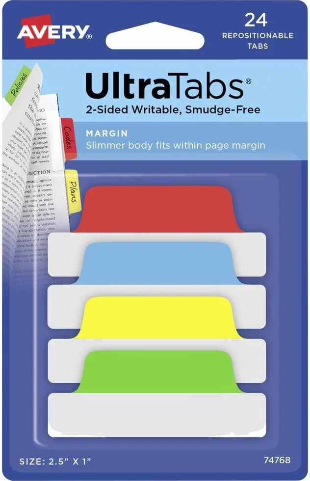 AVERY Zweckform Item 74768 - Tiras adhesivas transparentes y coloridas (24 notas adhesivas, 63,5 x 25,4 mm, pestañas de índice de película, notas adhesivas extraíbles, marcadores de página, notas