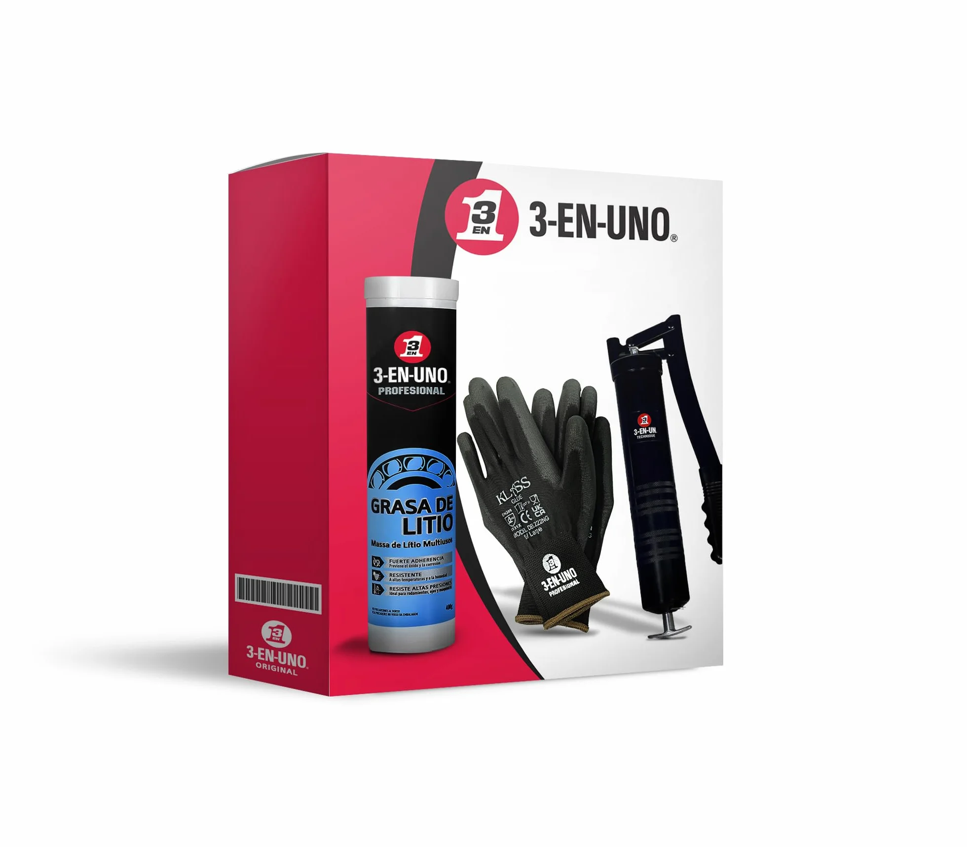 3-IN-ONE Profesional - Grasa de litio multiuso con bomba de engrase lubricadora, 400g - Pack Bomba Engrase