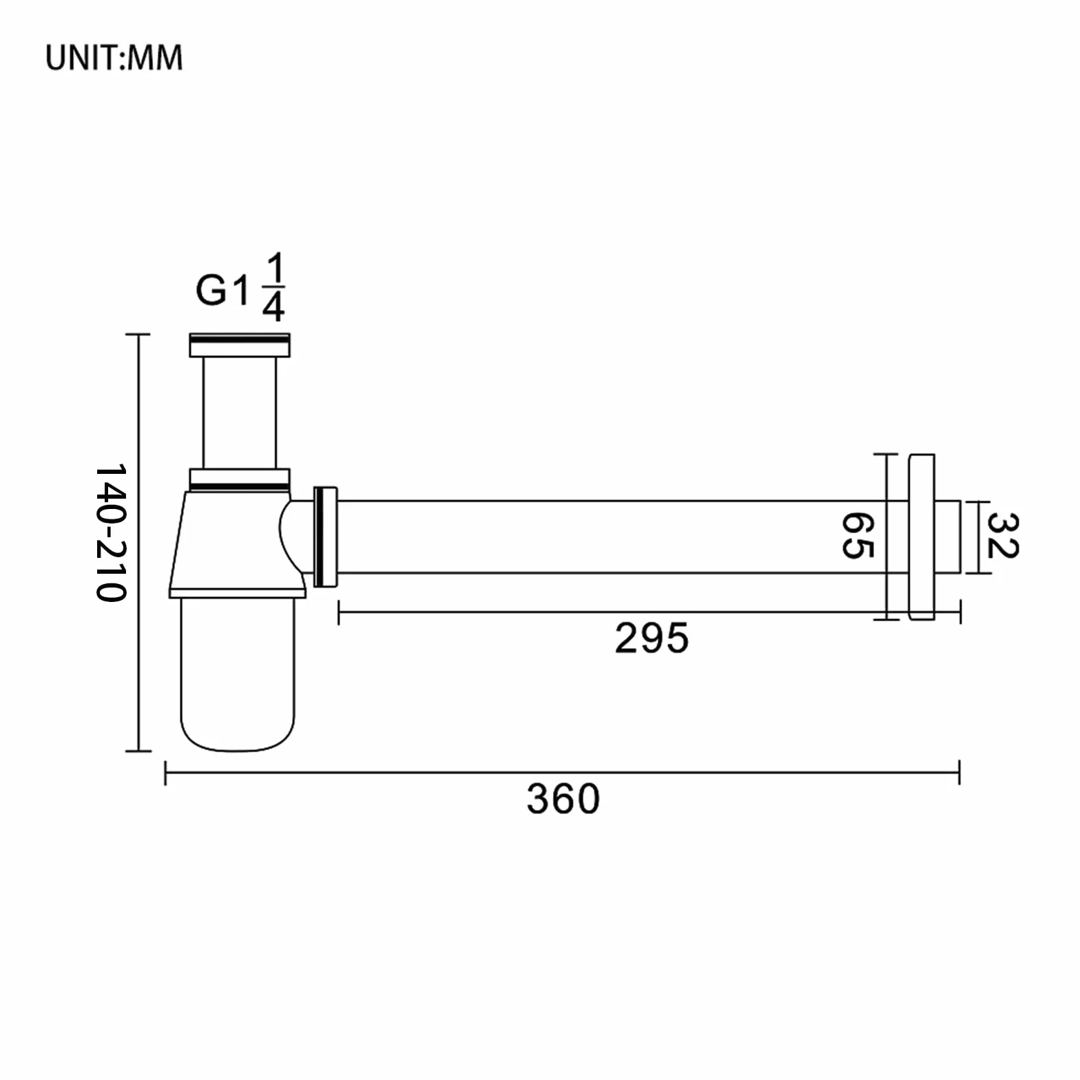 Ibergrif Sifón Universal para Fregadero 1-1/4 pulgadas x 32 mm Antiolor Regulable en Altura Cromado