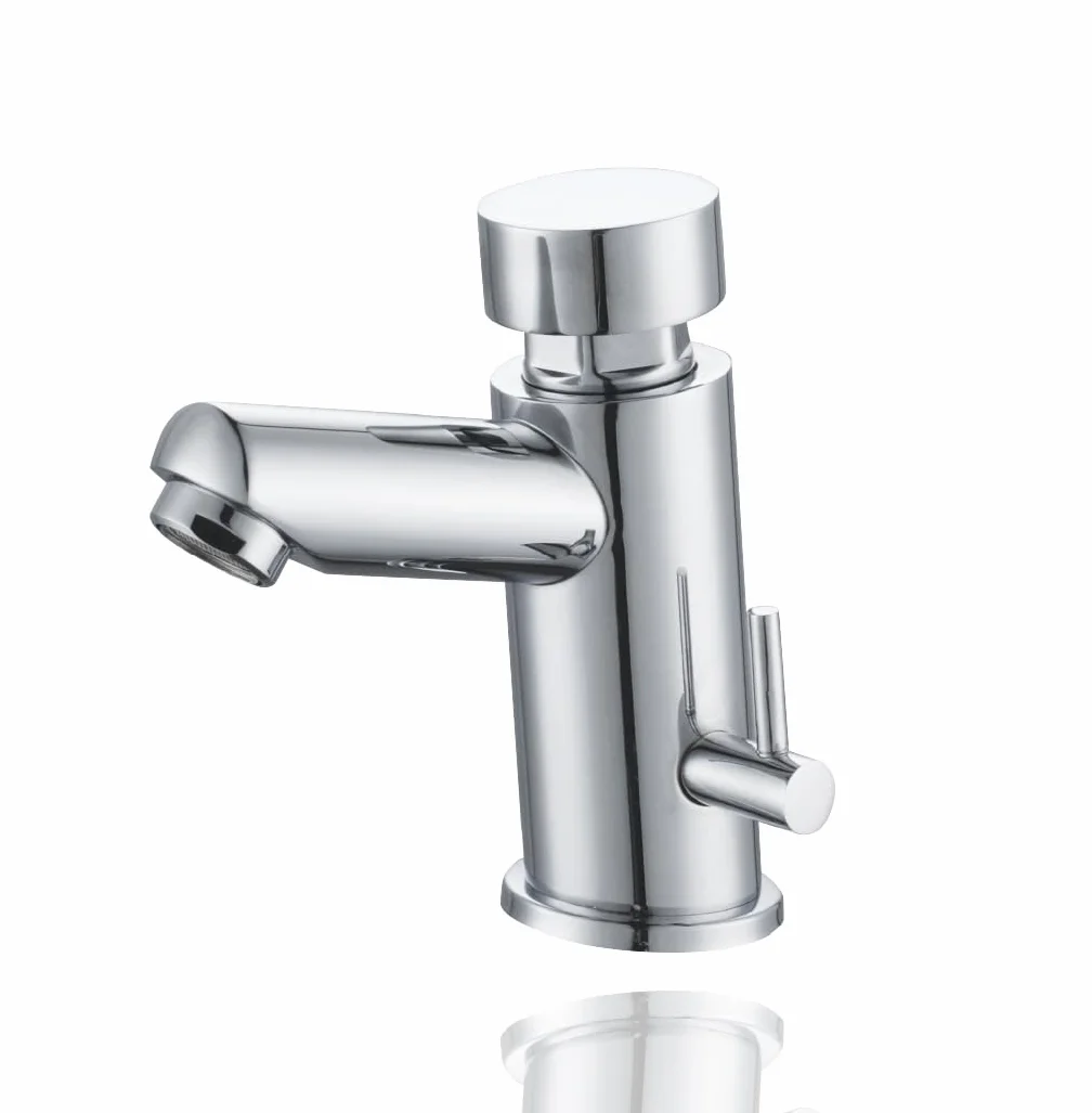 Grifo Temporizado para Lavabo, 2 Aguas (Agua Caliente y Fría), Diseño Cromado, Control Eficiente de Agua