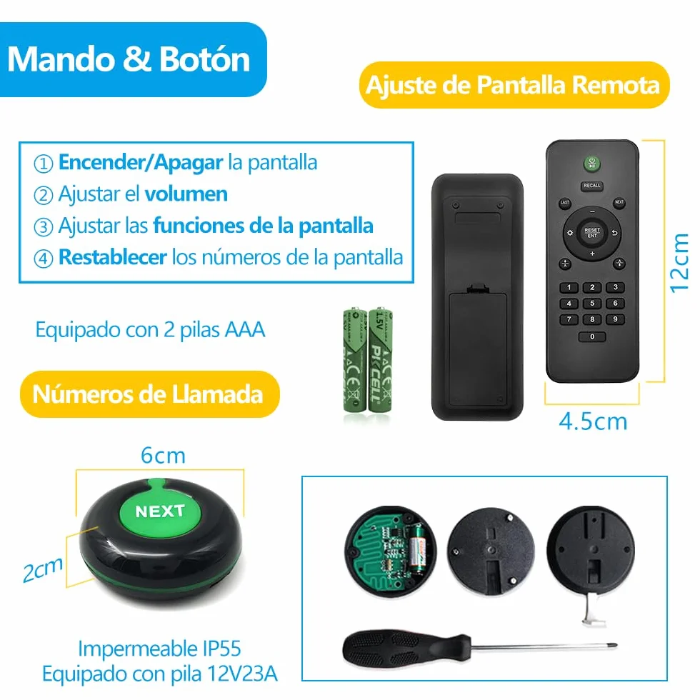Pantalla Su Turno 2 Dígitos con Mando y 2 Botones de Llamada- Gestion Colas | Llamar números de 2-dígitos en español