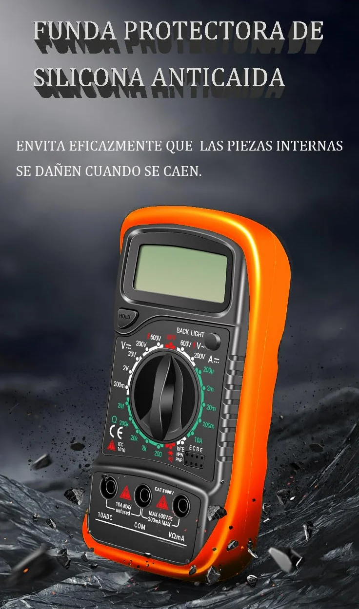 Multímetro Digital Profesional, Polimetro Digital con Pantalla Retroiluminada, Voltimetro Portátil y Resistente, Multifunción para Hogar y Taller, Manual en Español