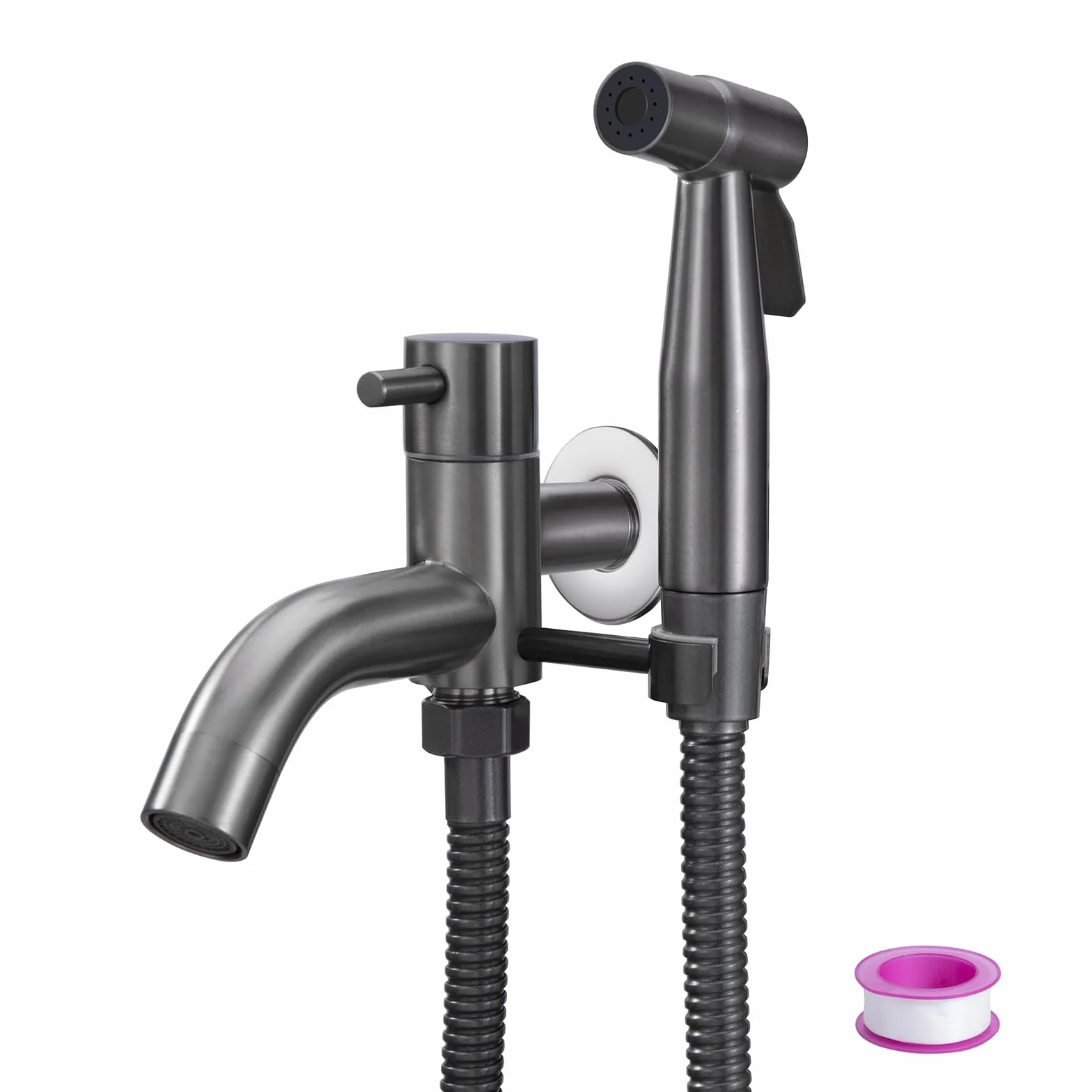 Grifo de Fregadero de Agua Fría Montado en la Pared Grifo Pared con Ducha Grifo Bidet para Wc Con Mangueras Telescópicas De 1.5m para Lavado de Inodoros, Higiene Personal, Baño de Mascotas