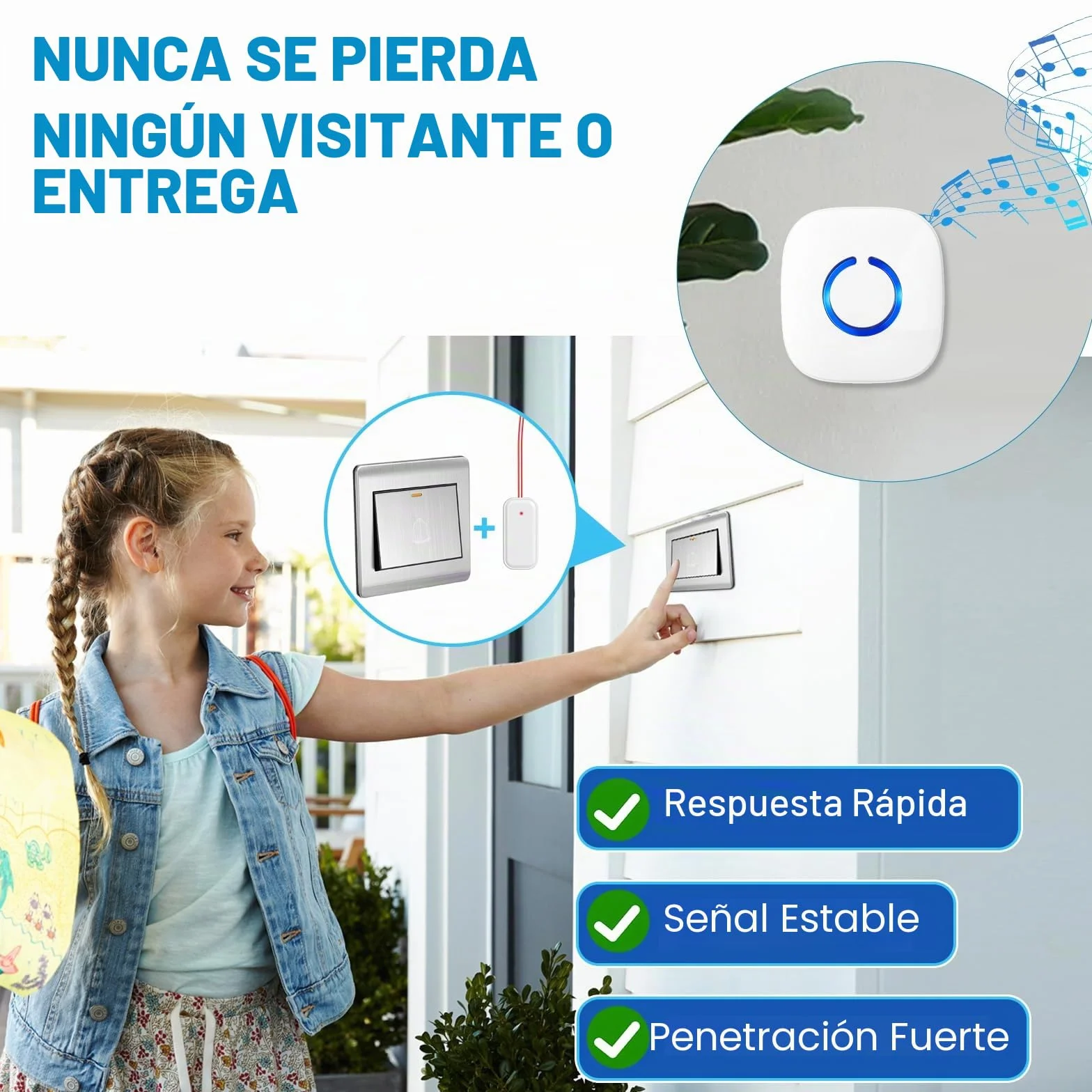 Repetidor de señal Inalámbrica, Extensión de Timbre Inalámbrico, Conjunto de Repetición de Gong Inalámbrico, Amplificador de Timbre para Timbres y Sistemas de existentes