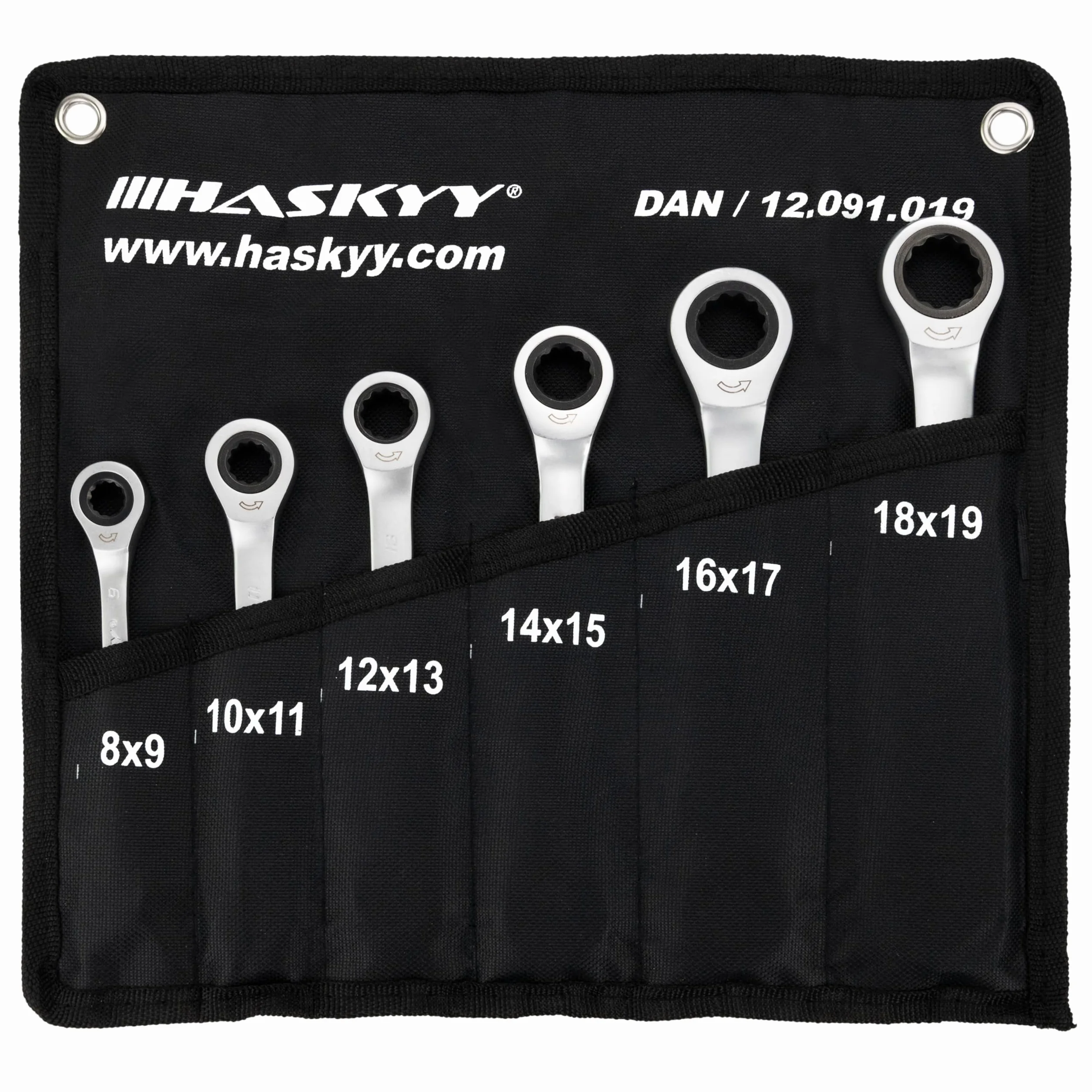 HASKYY Juego de Llaves de Ratón de Anillo Doble de 6 Piezas 8x9 | 10x11 | 12x13 | 14x15 | 16x17 | 18x19 en Bolsa del Sistema Juego de Llaves Combinadas 8-19 mm