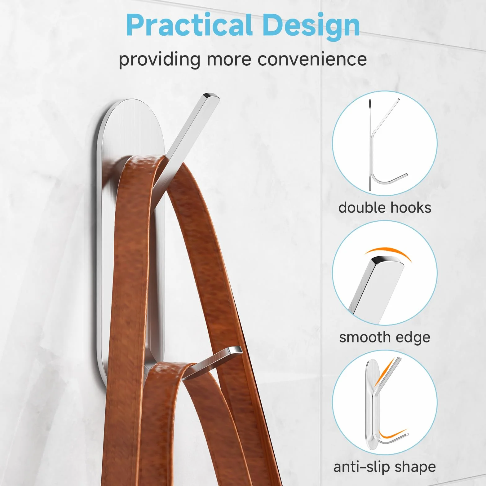 Alyvisun 5 Piezas Ganchos Adhesivos para Pared, Colgadores Adhesivos Resistentes de Acero Inoxidable, Ganchos de Pared sin Taladrar, Colgador Toalla para Baño Cocina Armario (Plata)