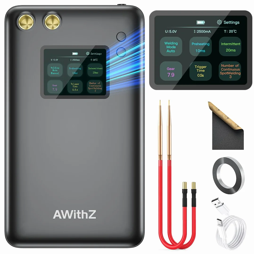 Soldador por puntos, AWithZ 7500mAh Soldador por puntos de batería, pantalla grande, interfaz de usuario inteligente en varios idiomas,para reparar de precisión y hacer paquetes de baterías (U3)
