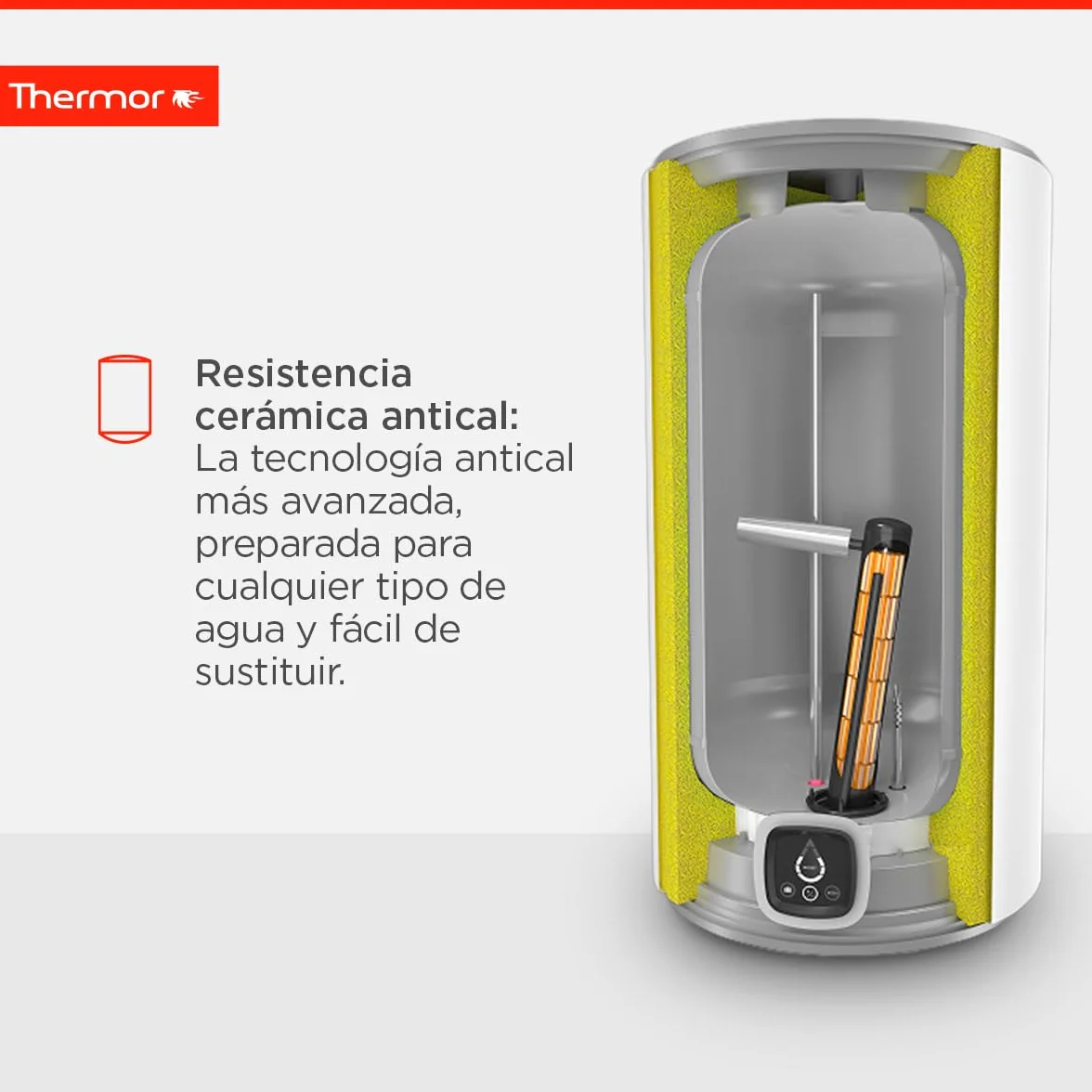 Thermor - Termo Eléctrico Ceramics Digital - Calentador de Agua Eléctrico Vertical de 100 L - 1800W - Resistencia Cerámica Antical - Fácil Instalación - Fabricado para instalación en España