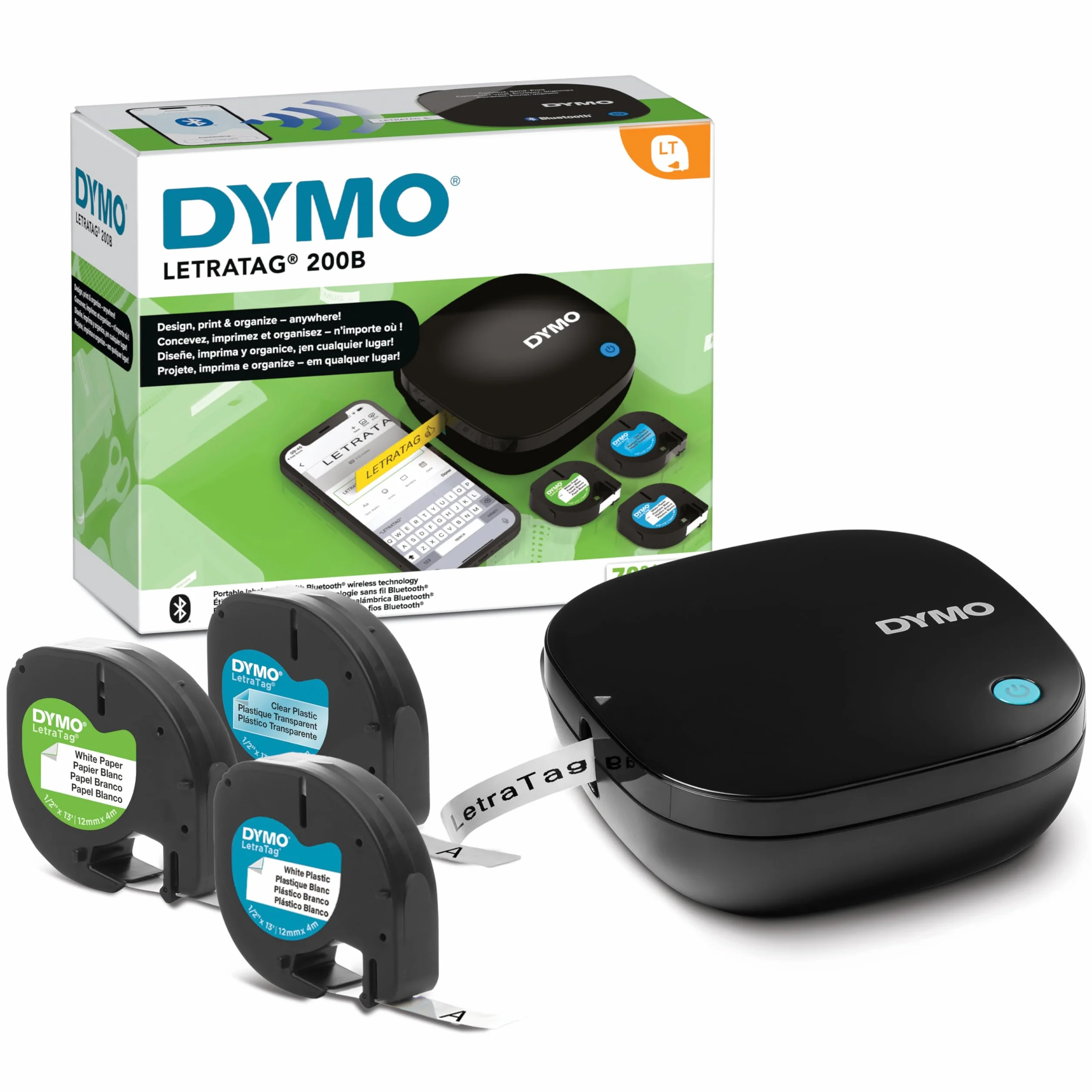 DYMO LetraTag 200B Bluetooth Impresora de Etiquetas Compacta con 3 Cintas