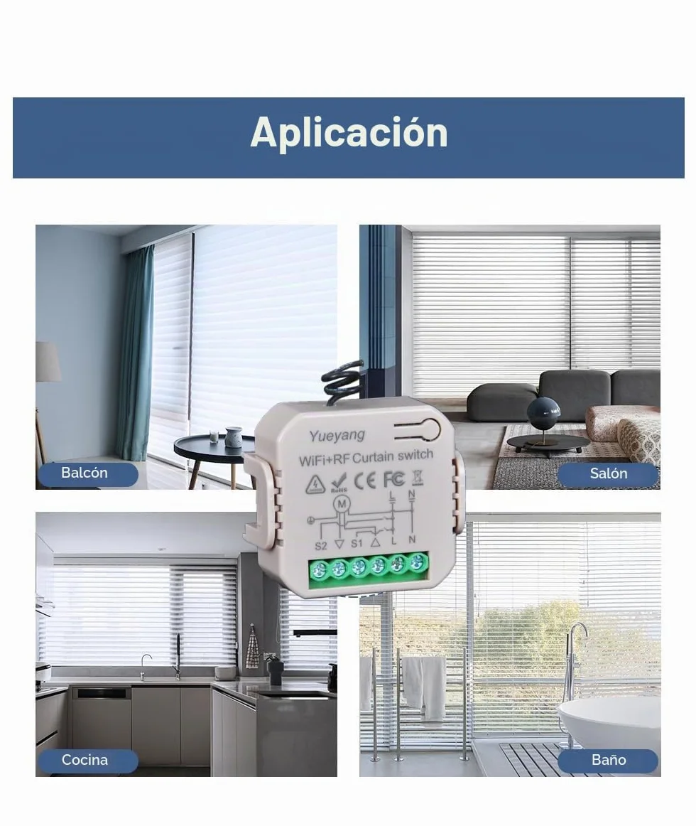 Kit interruptor de persianas WiFi inteligente (3 piezas interruptor + mando a distancia RF) – Compatible con Google Home, Alexa, App Tuya/Smart Life, control manual y remoto