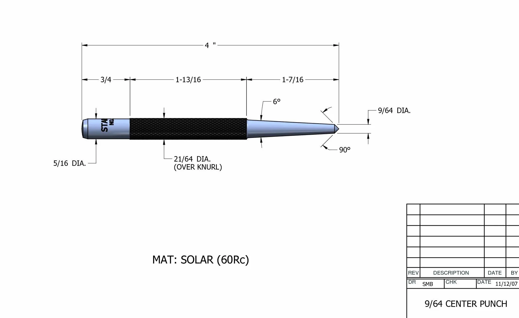 Starrett 50485 - Centro Punzón Con Vástago Redondo
