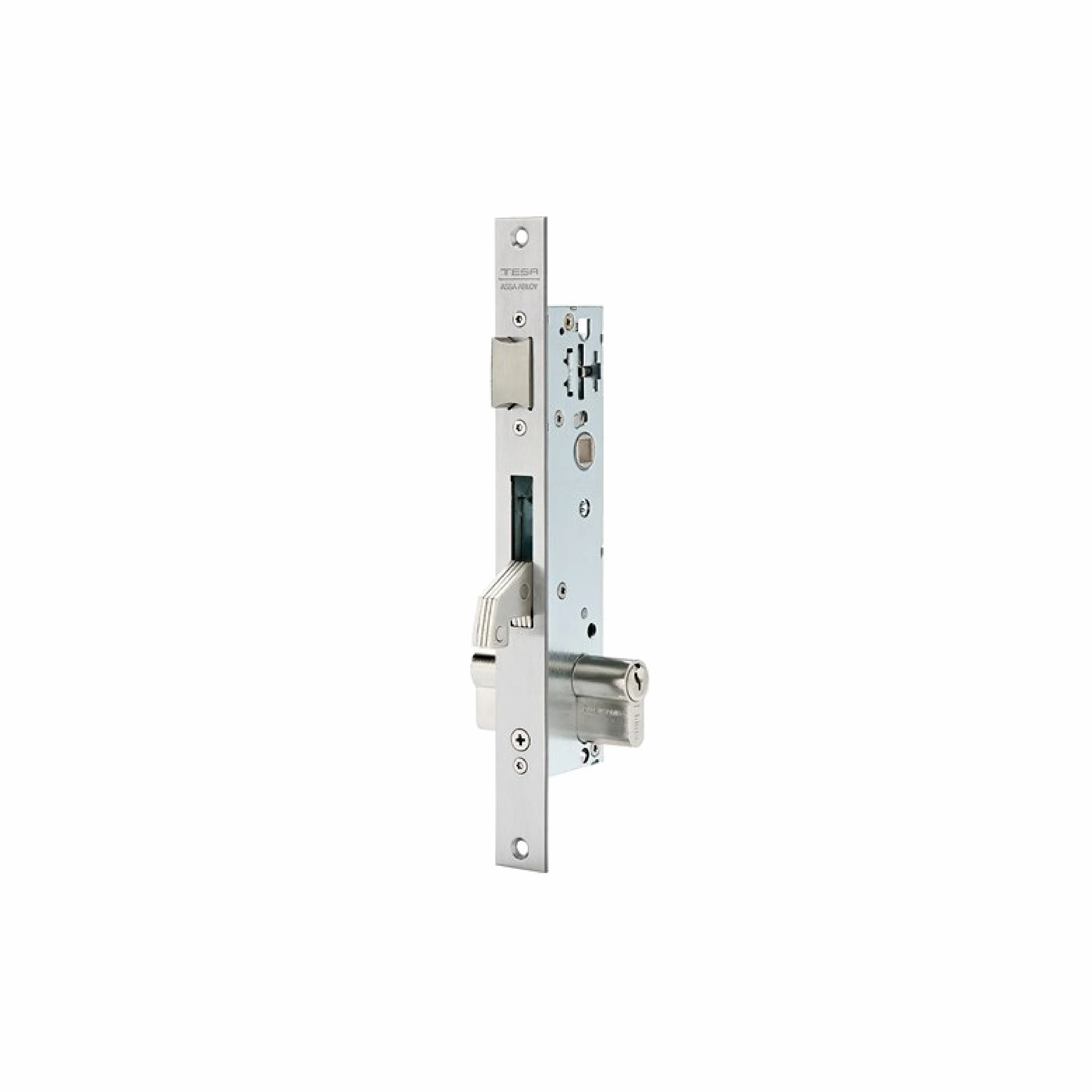 TESA 2240BE253AI Cerradura Monopunto De Caja Estrecha De Palanca Basculante Gancho Reforzado Para Perfiles Metálicos Inoxidable Entrada 25 mm 2240BE