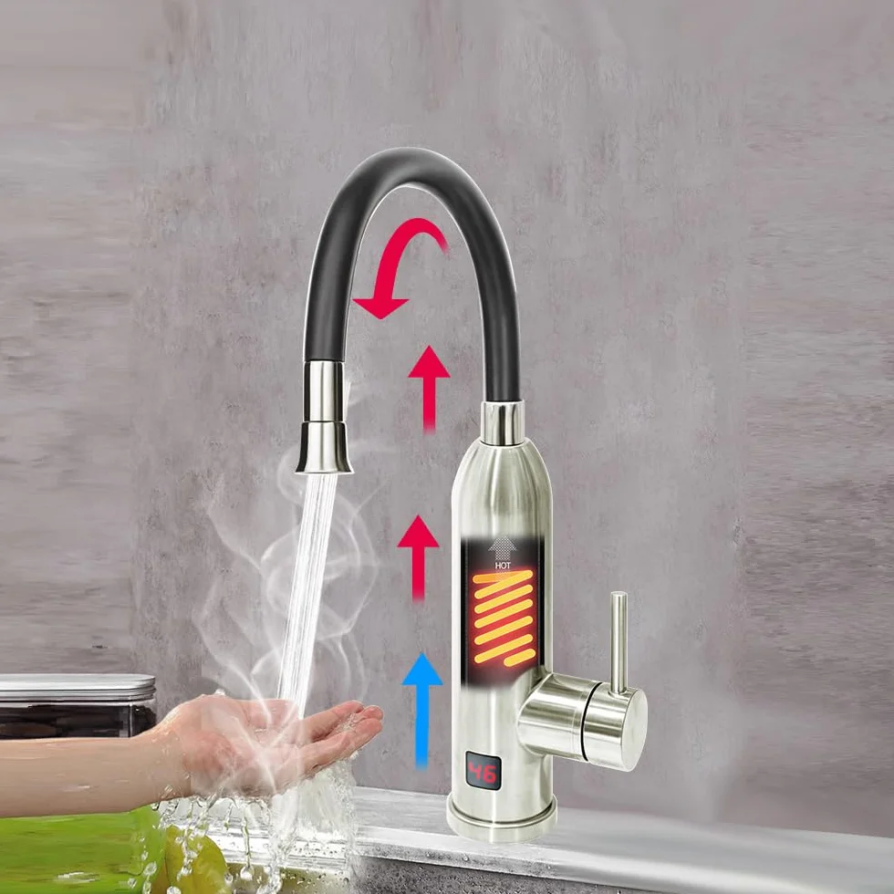 HOGART Grifo Eléctrico Con Calentador de Agua 230V - Para Cocina, Jardín, Baño, Caravana, Camping - Calentador Inteligente Instantáneo