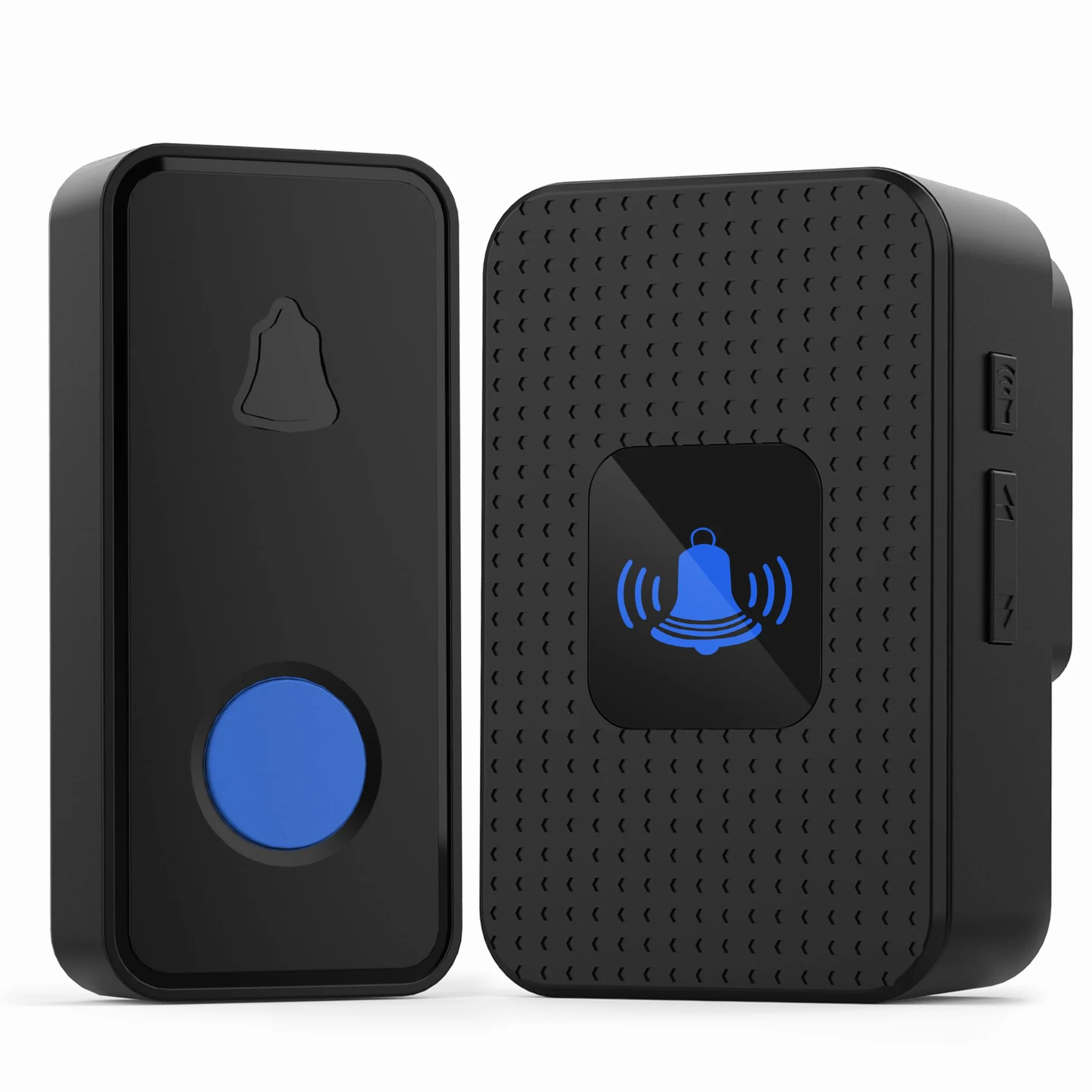 Nestling Timbre Inalámbrico, Kit Timbre Inalámbrico Exterior Impermeable IP55, Alcance 300m, 55 melodías, 5 Niveles de Volumen, LED Azul para Emergencias en el Hogar Oficina, Negro