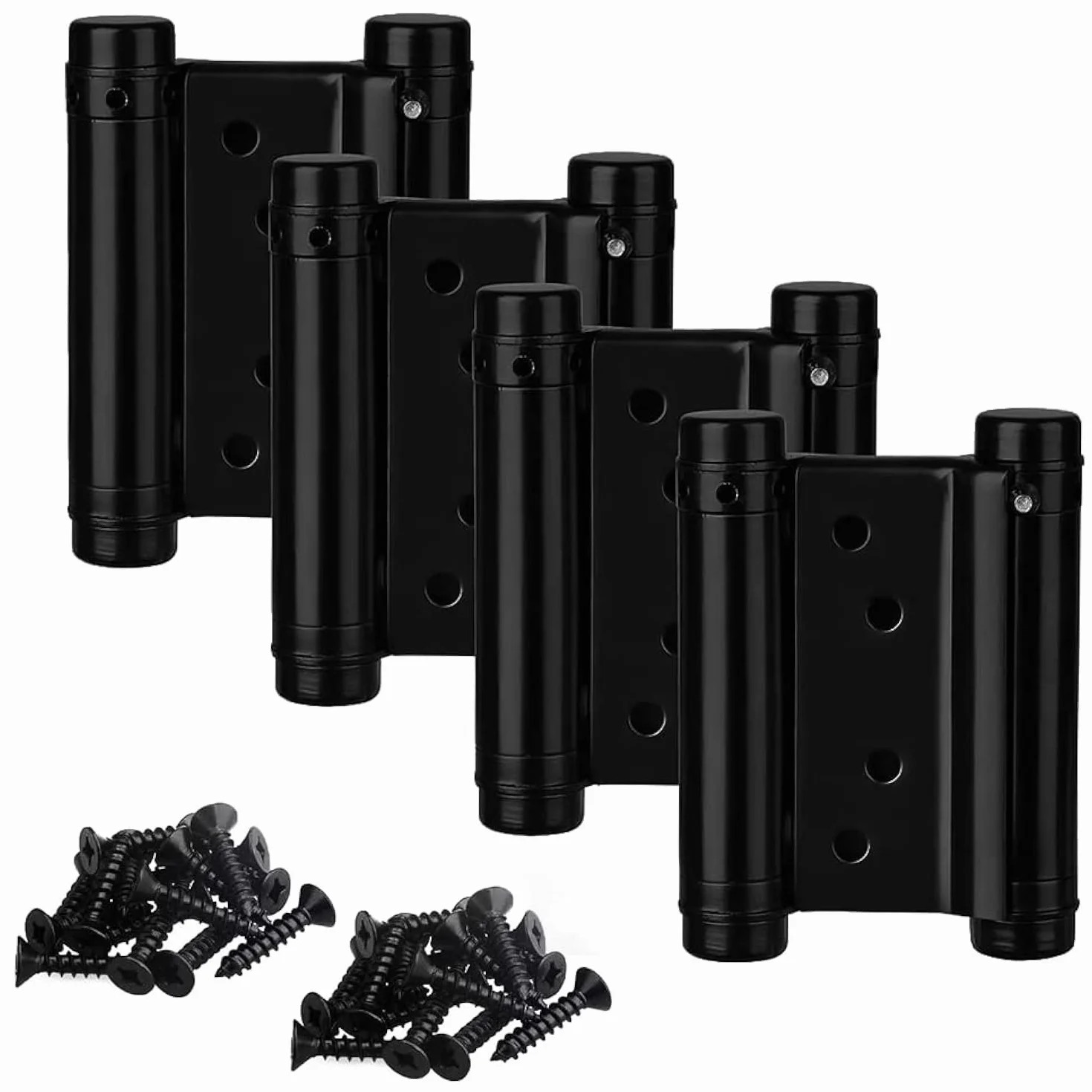 2 pares de bisagras de puerta de acero inoxidable de doble acción de 7,6 cm, color negro mate, cierre automático, ajuste perfecto, 76 mm