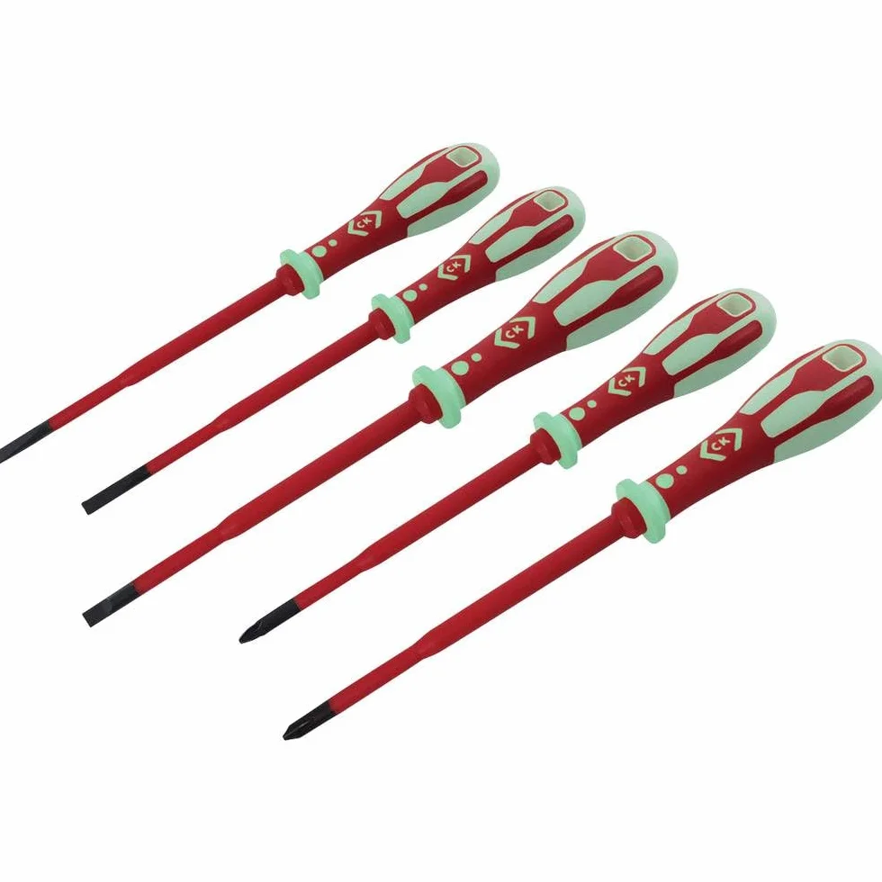 Dextro VDE Slim Juego de destornilladores eléctricos ranurados/PZ, 5 piezas, fosforizante, buena visibilidad, fabricado con precisión, versátil, con certificación VDE, gran comodidad de trabajo 1