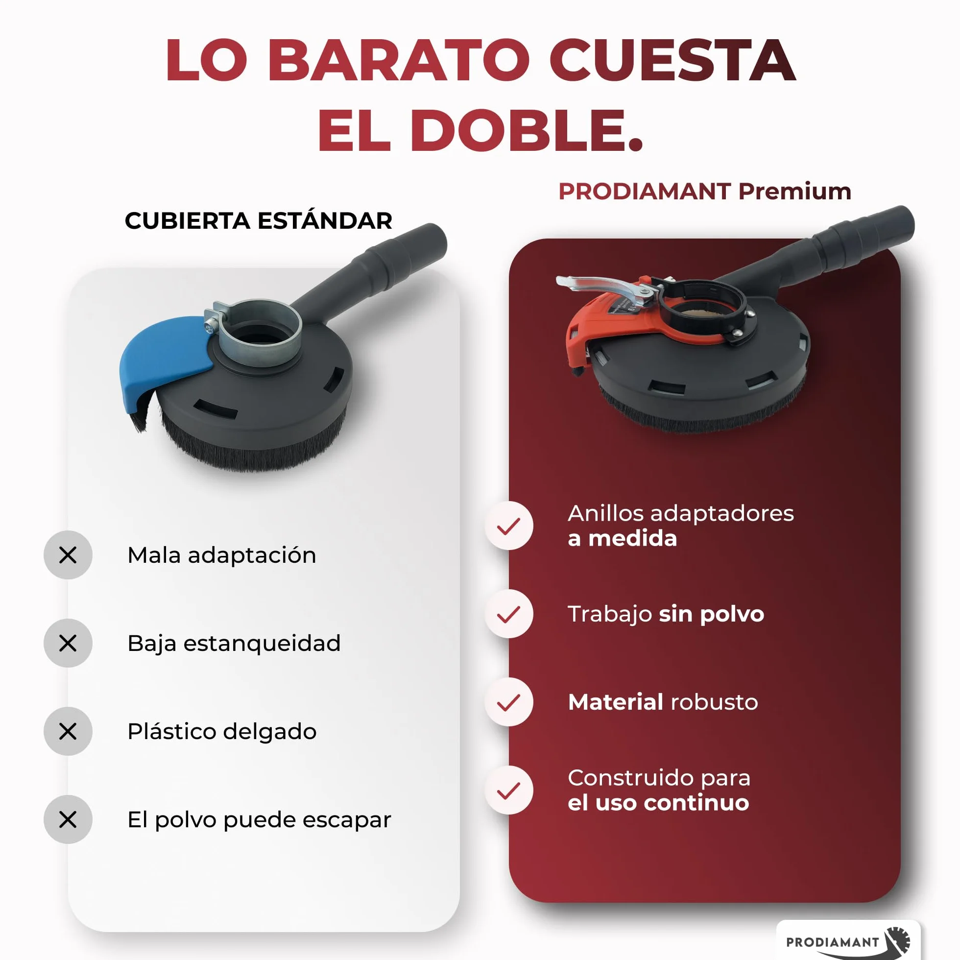 PRODIAMANT capuchón de aspiración para amoladora angular de 125 mm con disco de diamante de 125 mm en juego