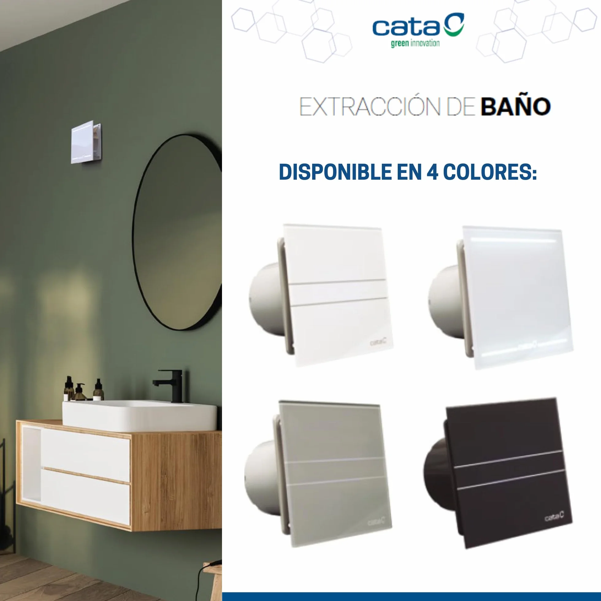 Cata e 100 GT Modelo E-100 baño silencioso, Serie e Glass, Bajo Consumo, Ventilador Extractores de aire, Alta Eficiencia Energética, 8 W, 230 V, Cristal Blanco