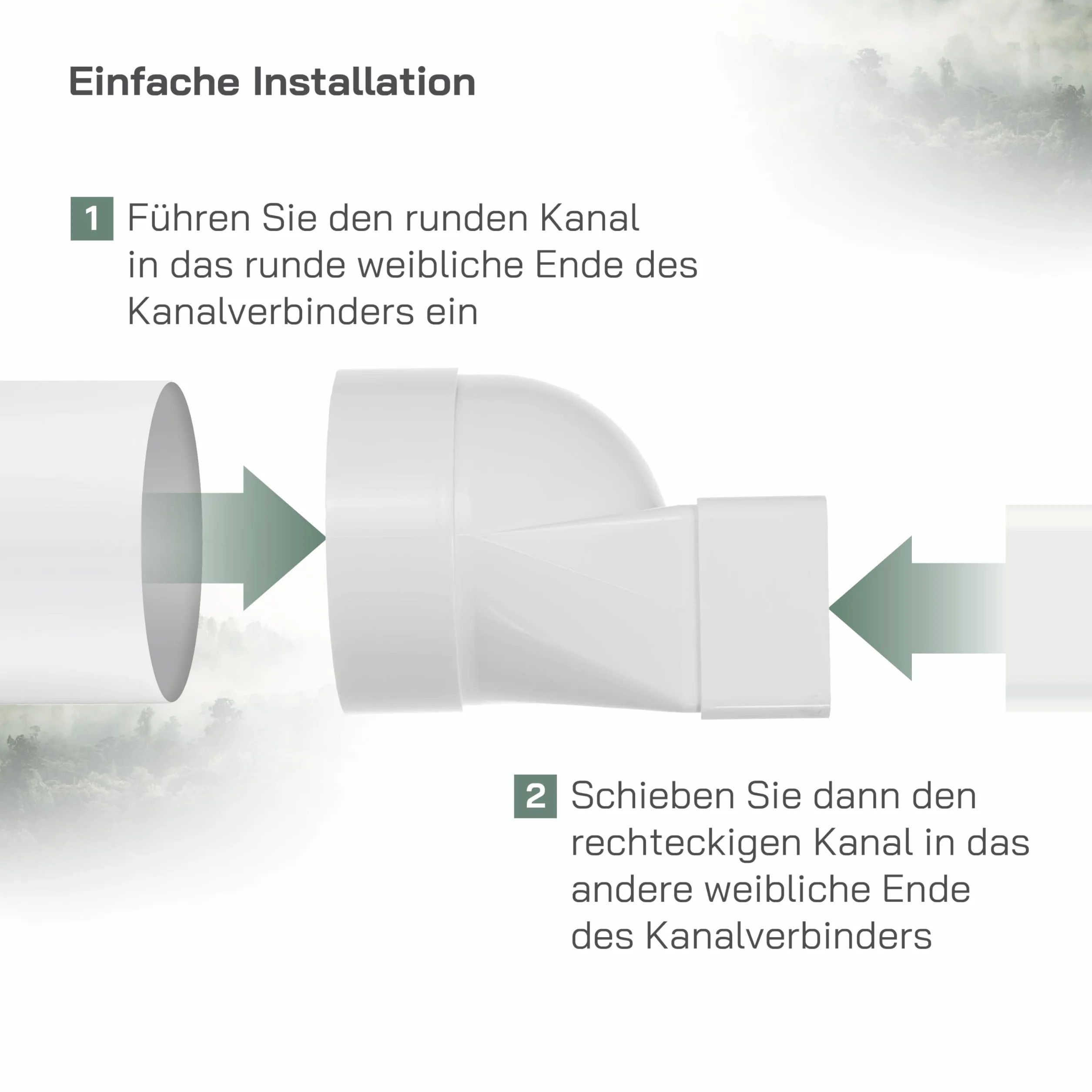 Sistemas de Ventilación conector rectangular plano de 110 x 55 mm a conducto redondo de Ø100 mm con entrada corta horizontal de tubería, acoplamiento de salida - para calefacción y refrigeración