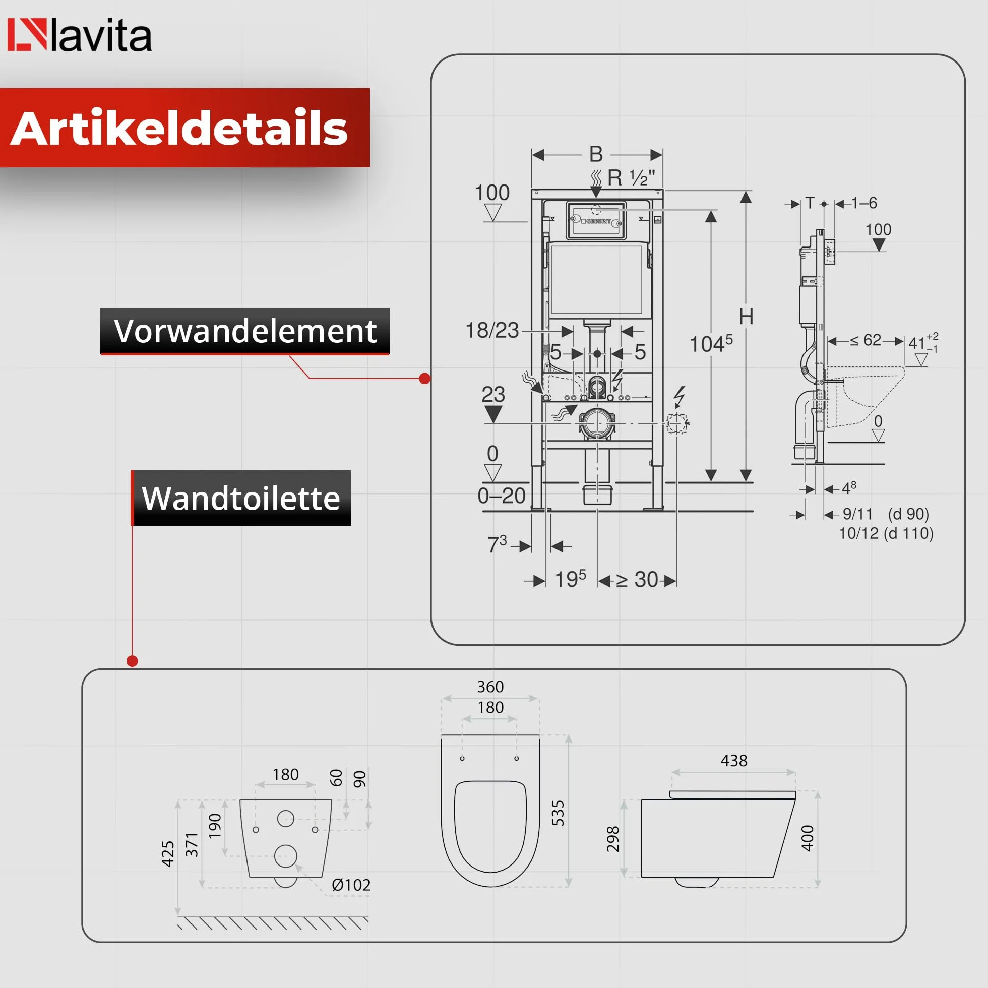 Lavita Conjunto: elemento de pared Duofix Basic WC de descarga profundaVersoni blanco sin reborde con sistema de descarga Tornado+asiento de WC con cierre automático+con botón blanco Conjunto completo