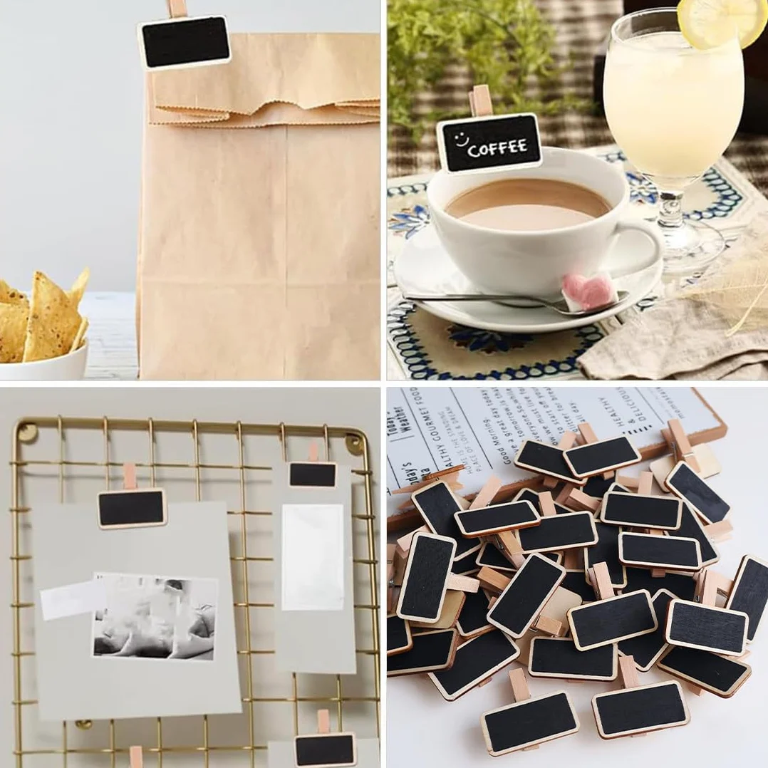 Pinzas de Pizarra Mini Reutilizables con Tiza, Tablero de Etiquetas para Bodas - Pequeñas Pizarras para Escribir