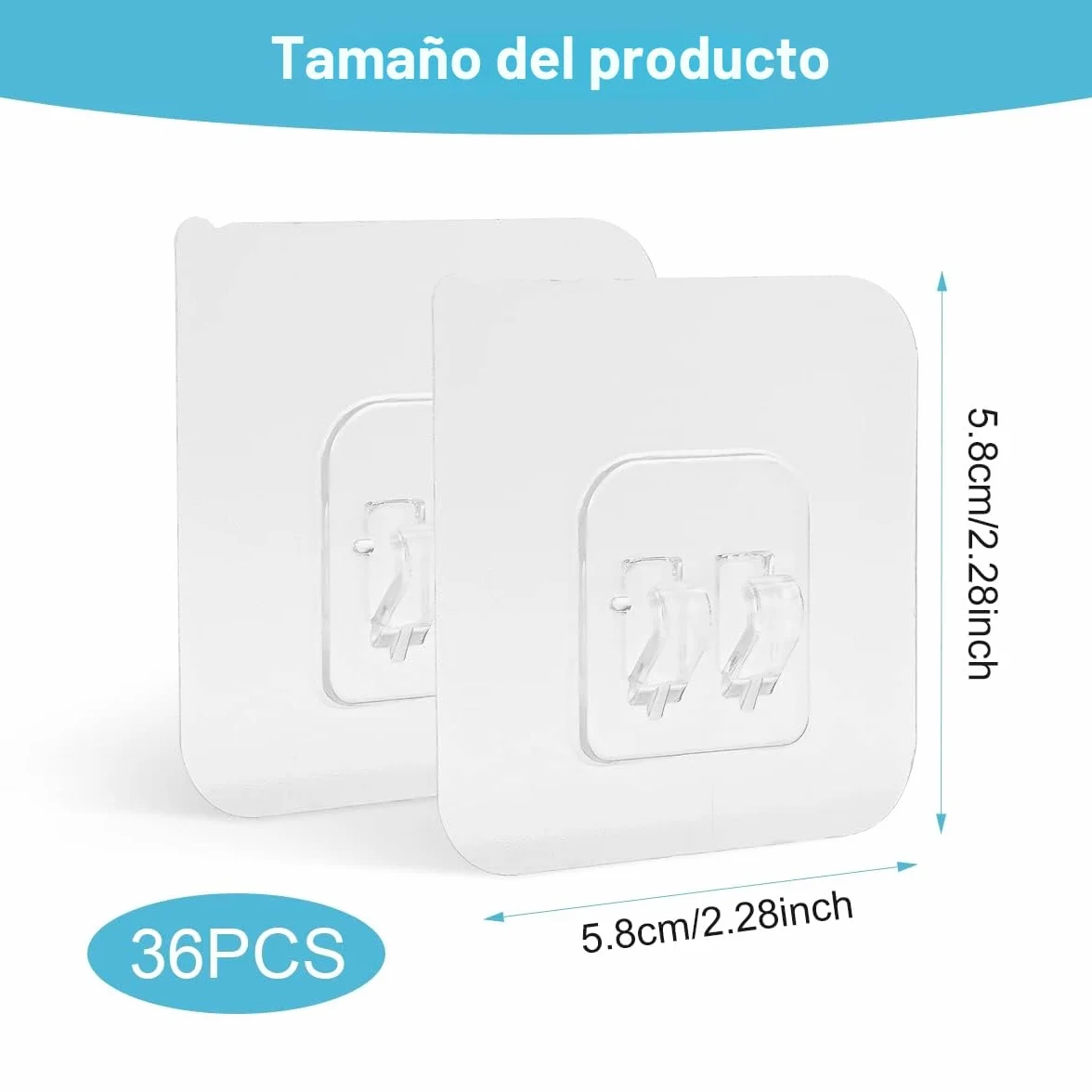 36 Piezas Ganchos Adhesivos Extra Fuertes, Ganchos Grandes Transparentes, Gancho Multiusos Reutilizables, Ganchos Impermeables para Cocina Baño Pared