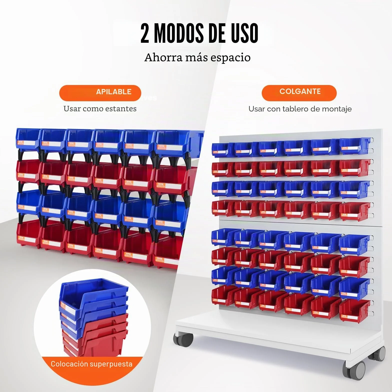 VEVOR Contenedor de Pernos 24 Cajas de Almacenamiento Apilables para Taller 137 x 105 x 78 mm Combinación Azul/Roja Contenedor de Herramientas para Armario, Cocina, Oficina, Despensa, Estante, Pared