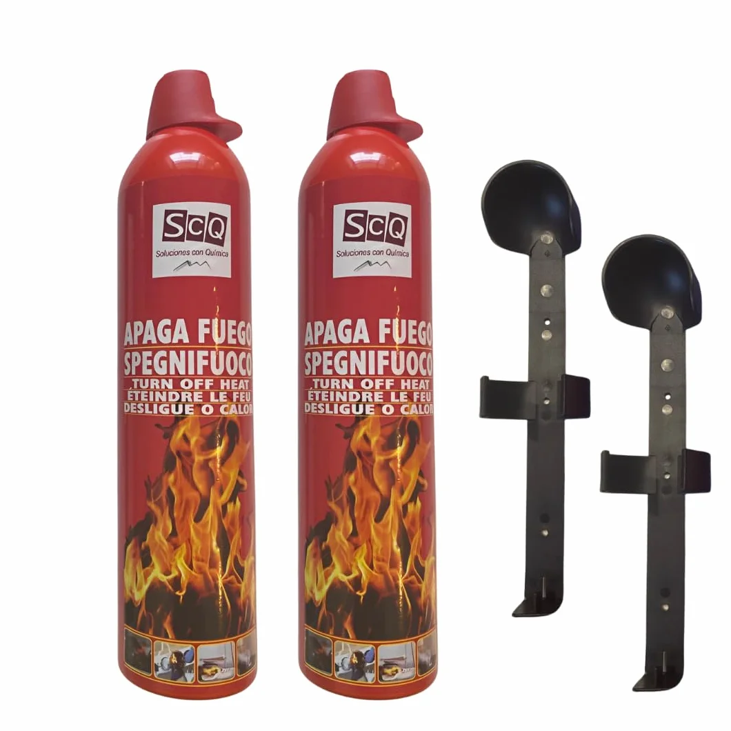 Mini extintor de incendios I extintor aerosol para casa coche apaga fuegos mini extintor para cocina camping camper Hogar spray extintor protección incendios en Cualquier Lugar I 2x500ml con soporte
