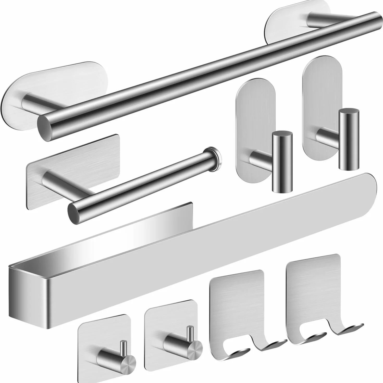 Toalleros de Baño Sin Taladro 9PCS Acero Inoxidable SUS304 Kit Accesorios Baño con Portarrollos Papel Higienico