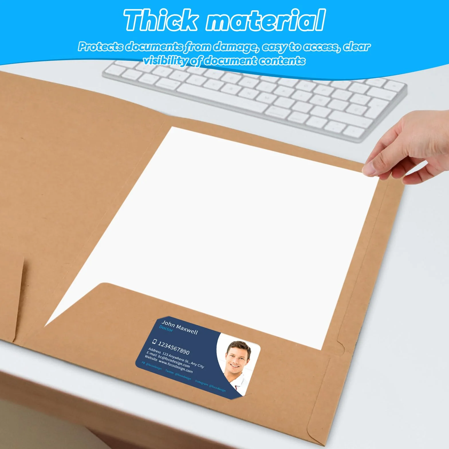 Carpetas de Papel Kraft A4 350gsm con Ranuras para Tarjetas, Carpeta de Presentación de Cartón para Documentos, Subcarpetas Simples para Escuela Oficina (Marrón)