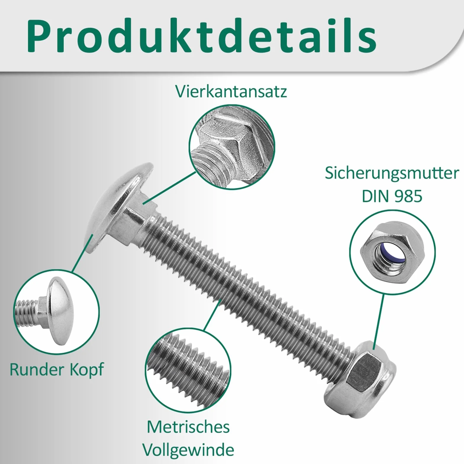 DSM – Tornillos de cierre M5 x 90 mm según DIN 603 – Tuerca de seguridad M5 DIN 985 – Acero inoxidable A2/V2A – Tornillos de cabeza plana redonda con cuello cuadrado – Tuercas de seguridad