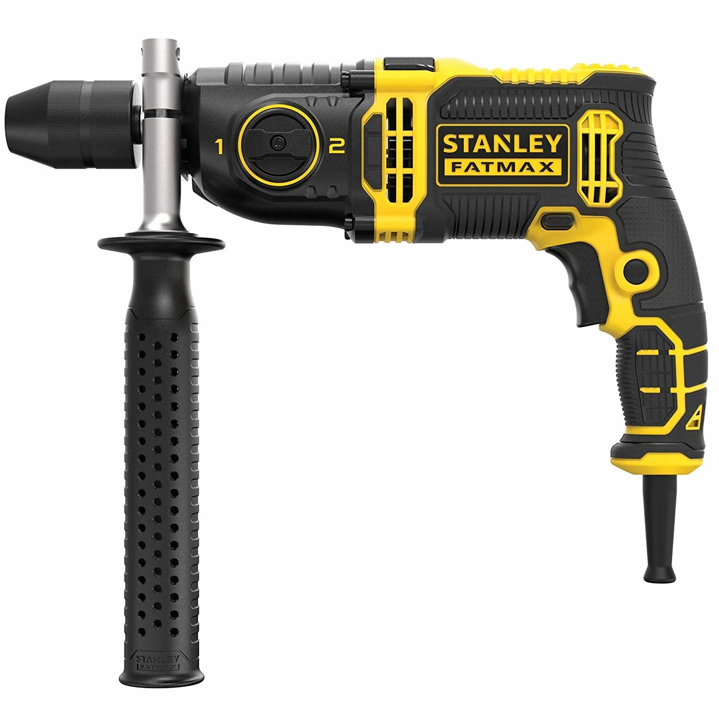 STANLEY FATMAX - Taladro Percutor con Cable de 1.100W, Porta Brocas Metálico Automático de 13 mm, 54.400 IPM, con Maletín y Empuñadura Lateral, FMEH1100K-QS