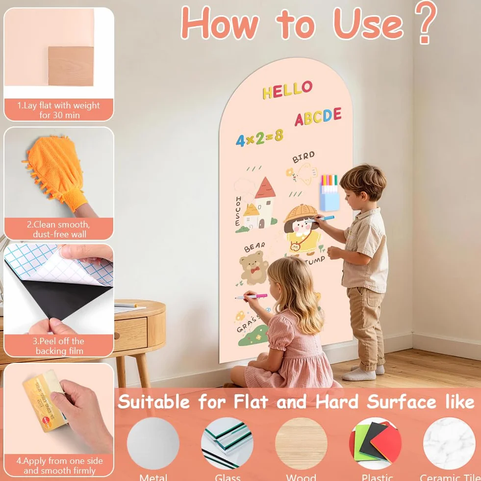 Pizarra Magnetica Infantil 44,5x100cm Papel Adhesivo Pared Tablero Autoadhesivo Recortable con Rotuladores Magnéticos