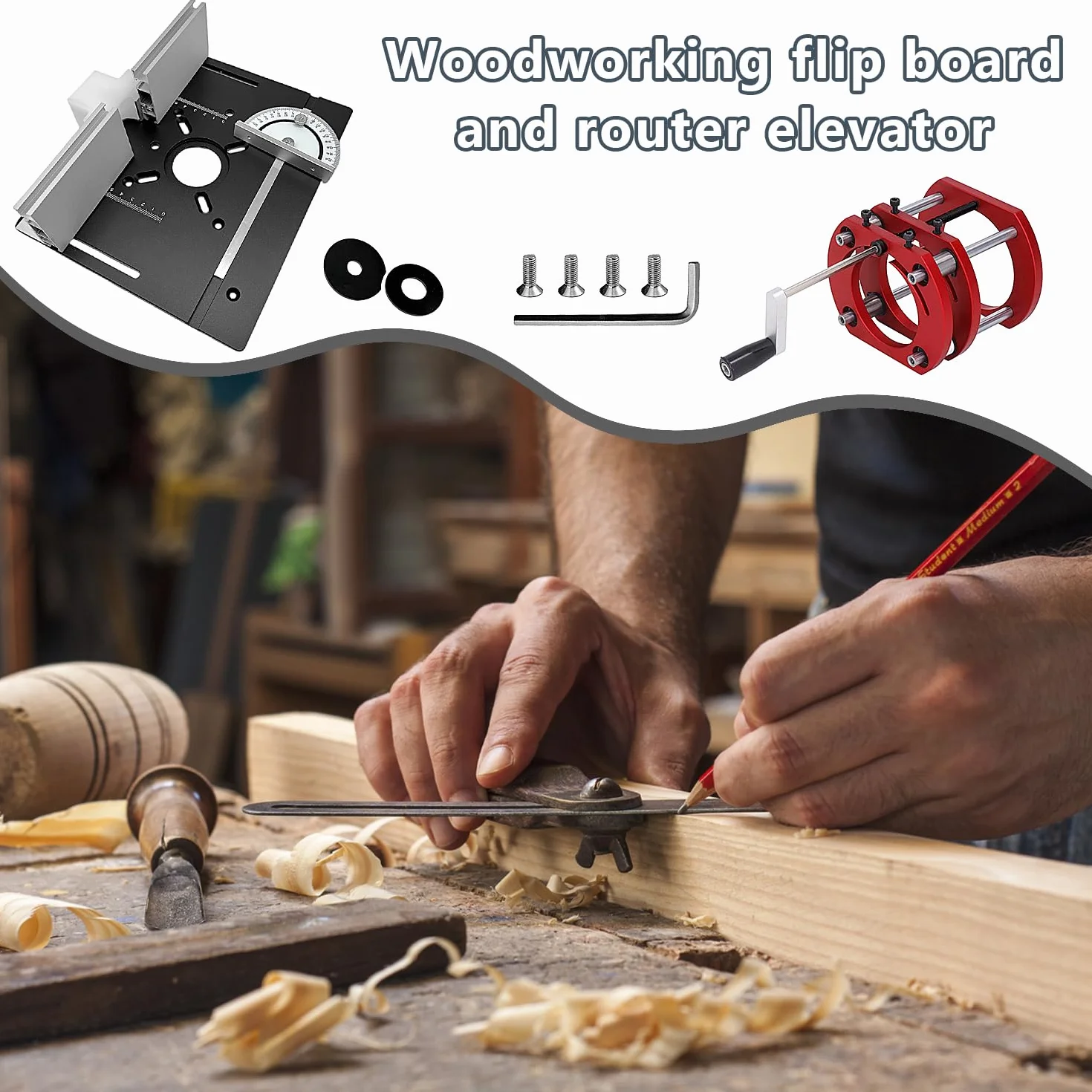 Mesa Fresadora para Madera de Aleación de Aluminio, Placa Fresadora Router Table,Negro Placa de Inserción de Mesa + Rojo Base, Adecuado para Mesas Fresadoras con un Diámetro de Motor de 64-66 mm