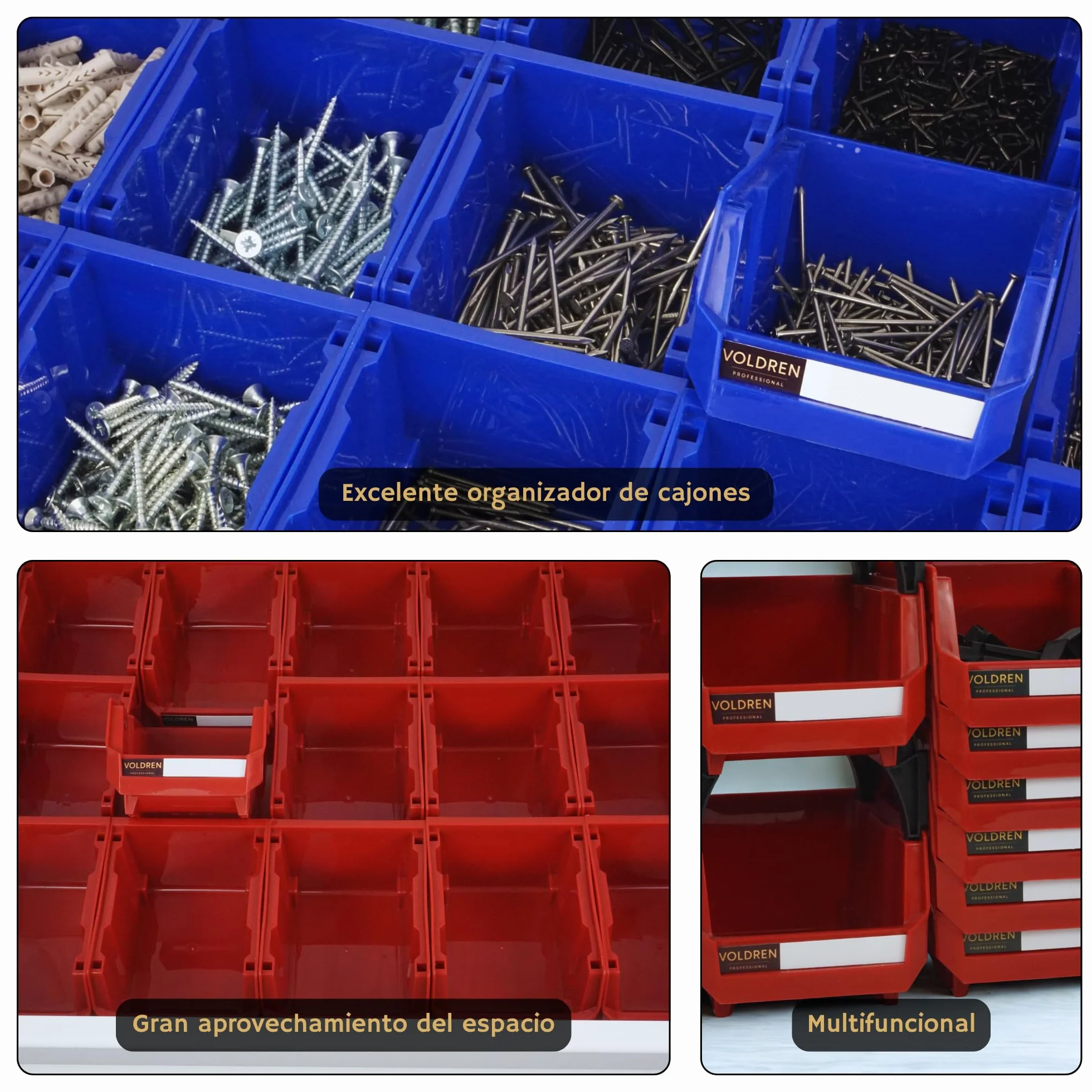 Gavetas organizadoras apilables - Organizador tornillos - Cubetas plastico almacenaje - Organizador cajones - Clasificador apilable taller - Estanteria gaveta herramienta (Azul, 12)