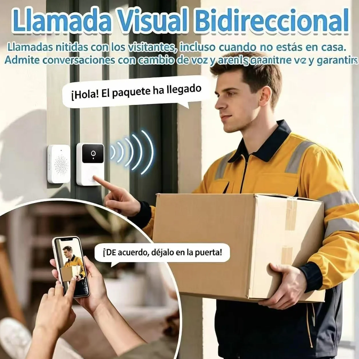 Timbre Inalámbrico Exterior con Cámara HD 1080P - Videoportero WiFi Visión Nocturna Audio Bidireccional