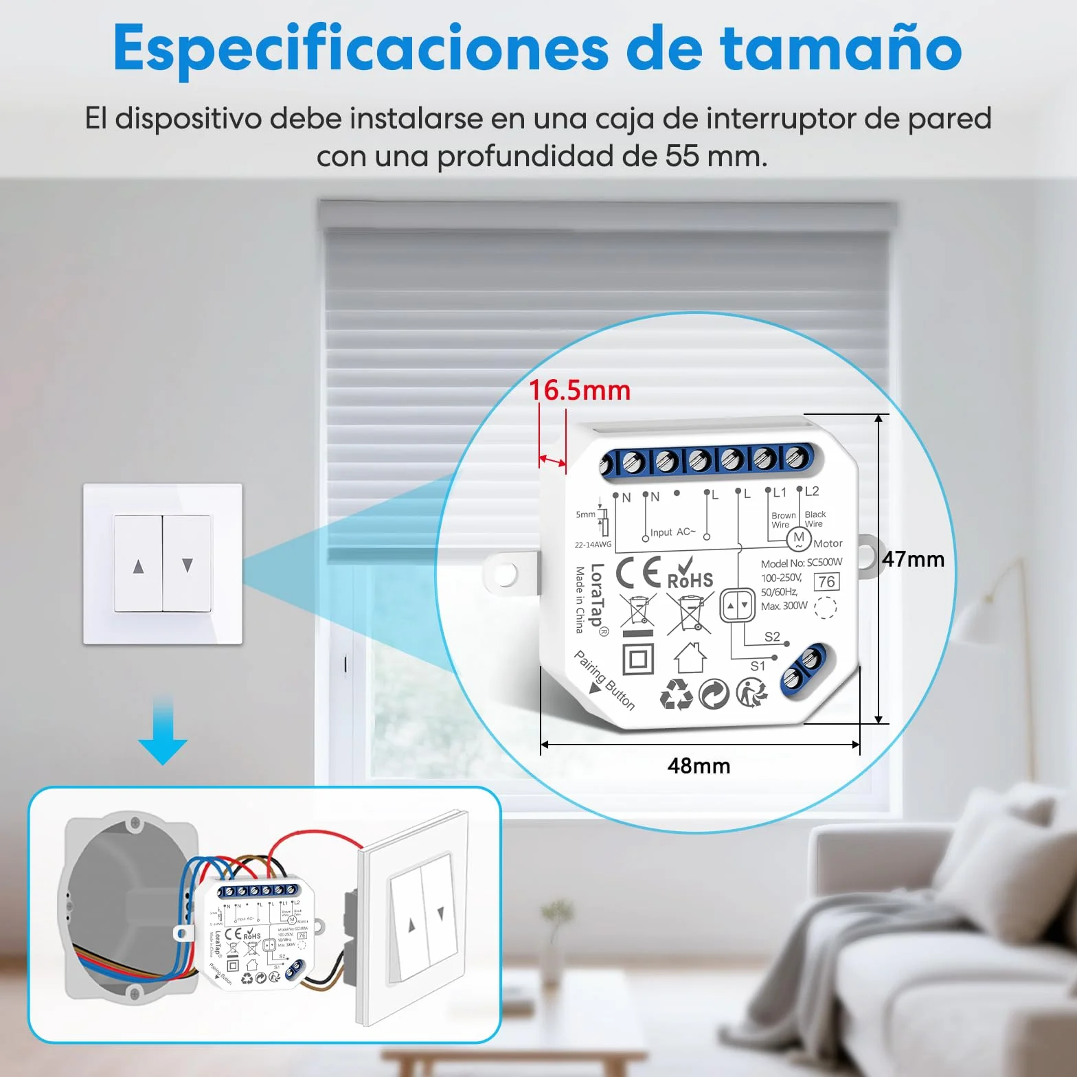 LoraTap Interruptor Persianas WiFi, 4 Piezas Relé de Persiana Temporizador Inteligente para Cortina Eléctrica, Control Remoto por Teléfono, Compatible con Alexa y Google Home para Control de Voz, 300W