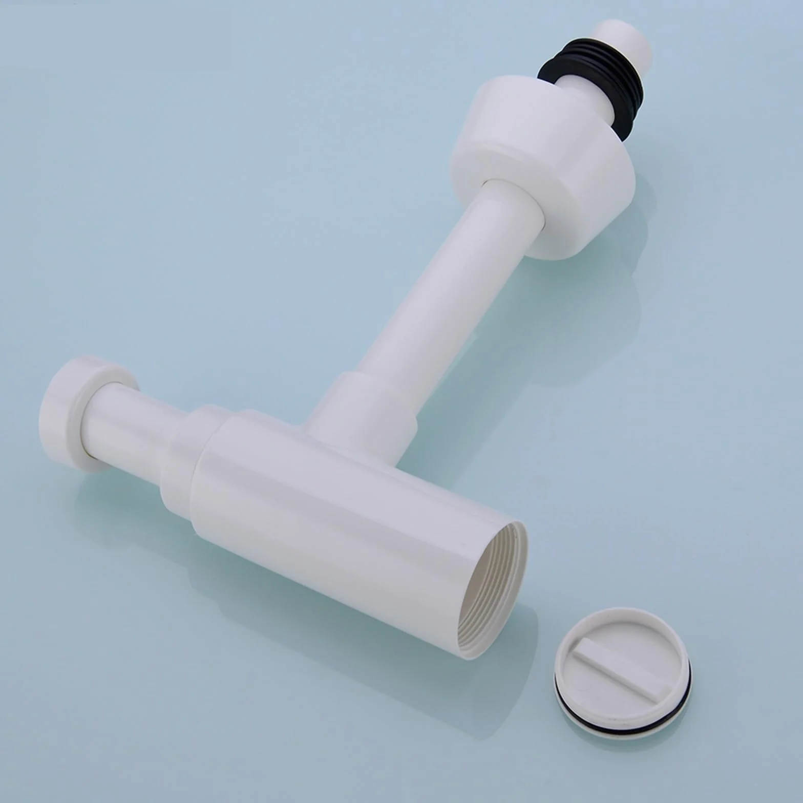 Sifón Redondeado Trampa for Botellas Sifón Redondo ABS Plástico Baño Tocador Lavabo Tubería Residuos Desagüe emergente Blanco con desbordamiento.