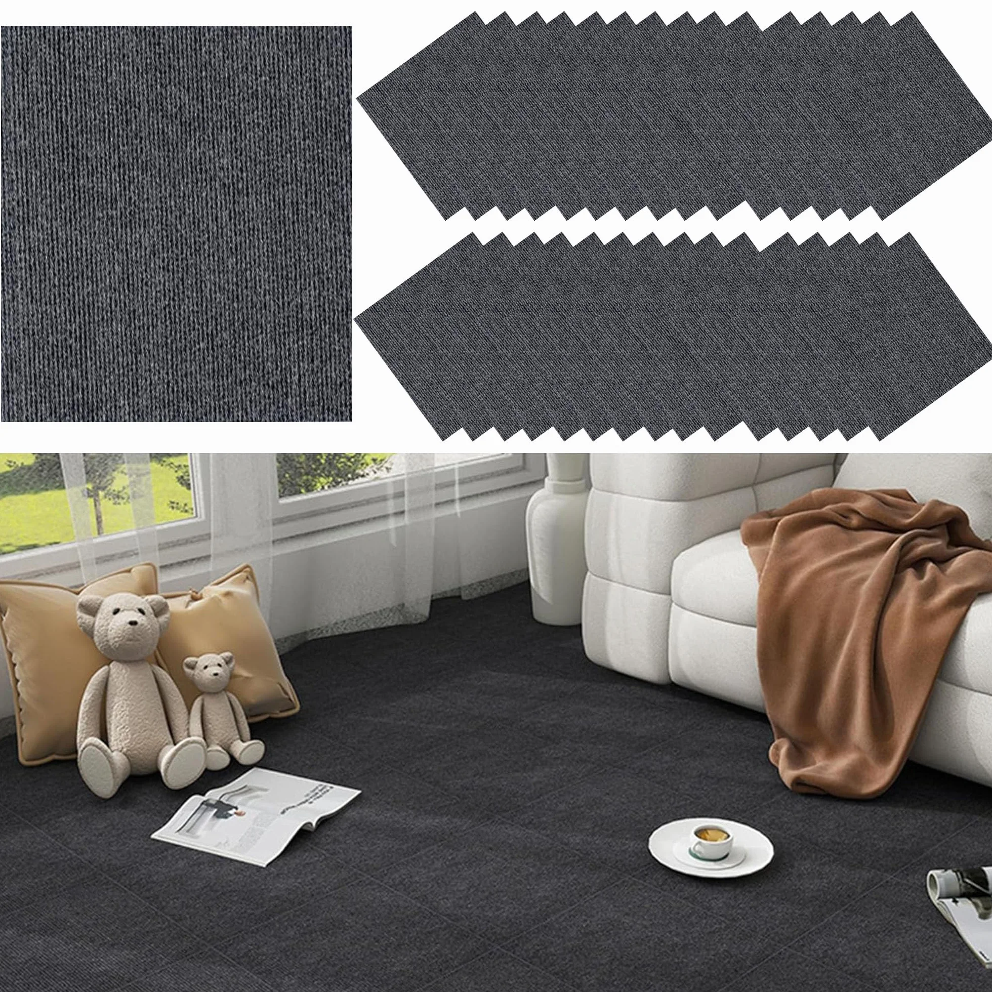 CINY 30PCS Autoadhesivo Alfombra Azulejos,30x30cm Fácil de pelar y pegar baldosas de suelo, durable, antideslizante resistente, adecuado para el dormitorio, oficina, estudio（Gris oscuro）